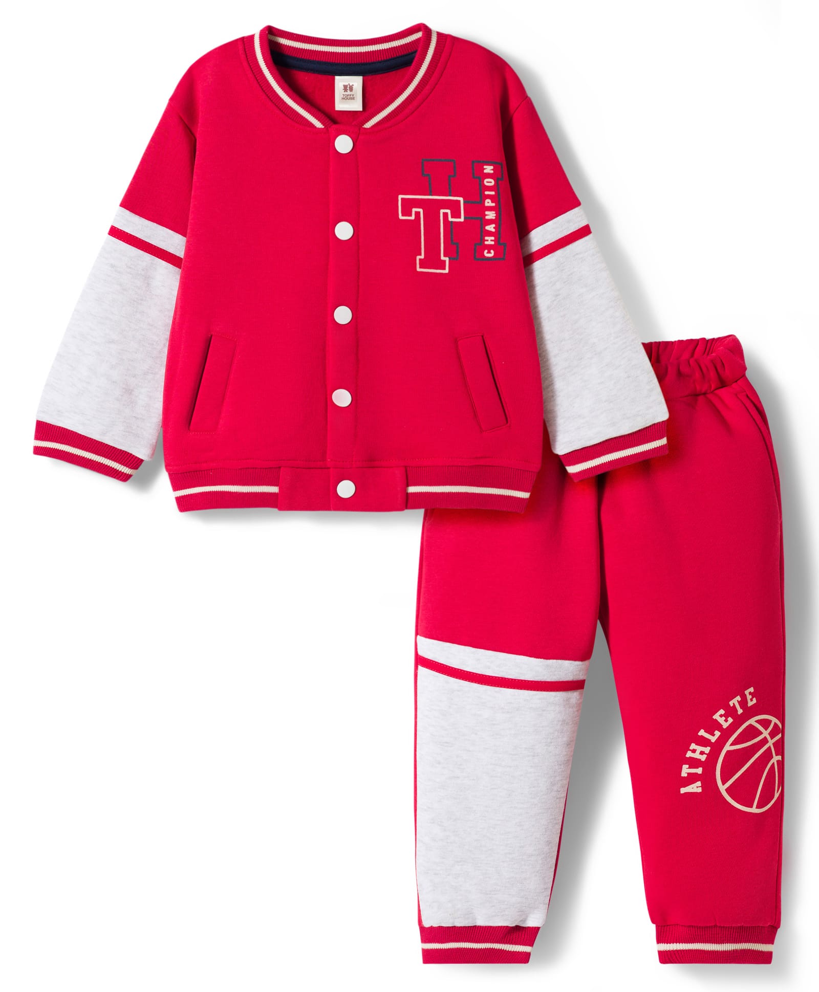 ToffyHouse Fleece Knit Full Sleeves Cut & Sew Winter Wear Suit with Text Graphic - Red-image-22