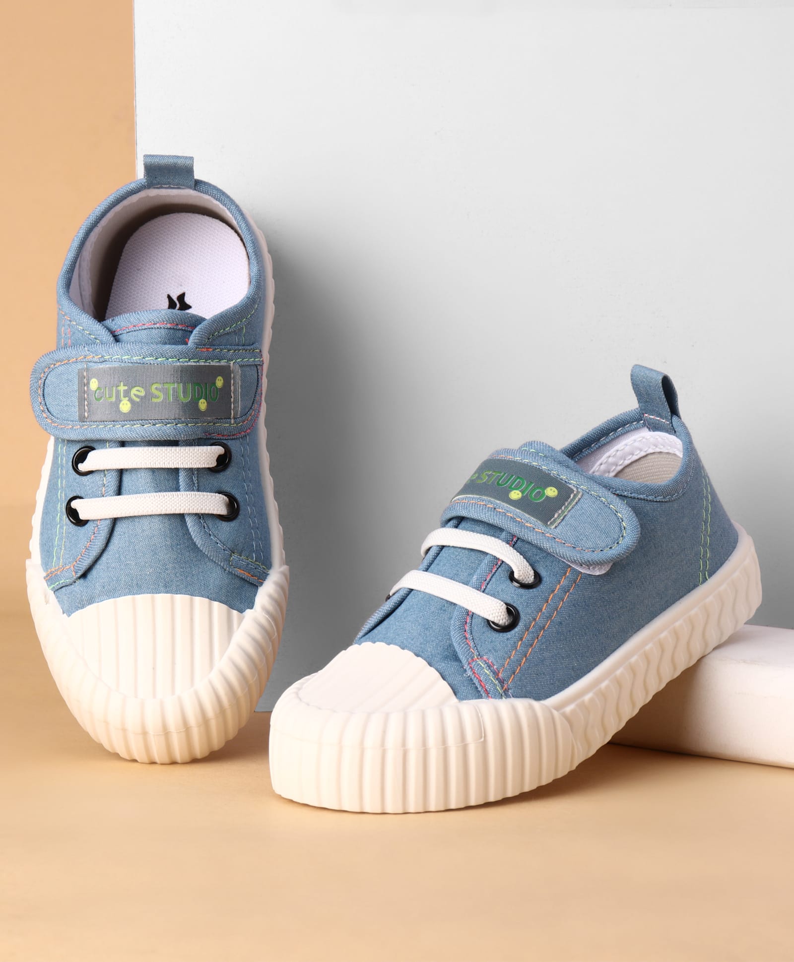 Cute Walk by Babyhug Canvas Velcro Closure Casual Shoes With Lace Detailing - Light Blue