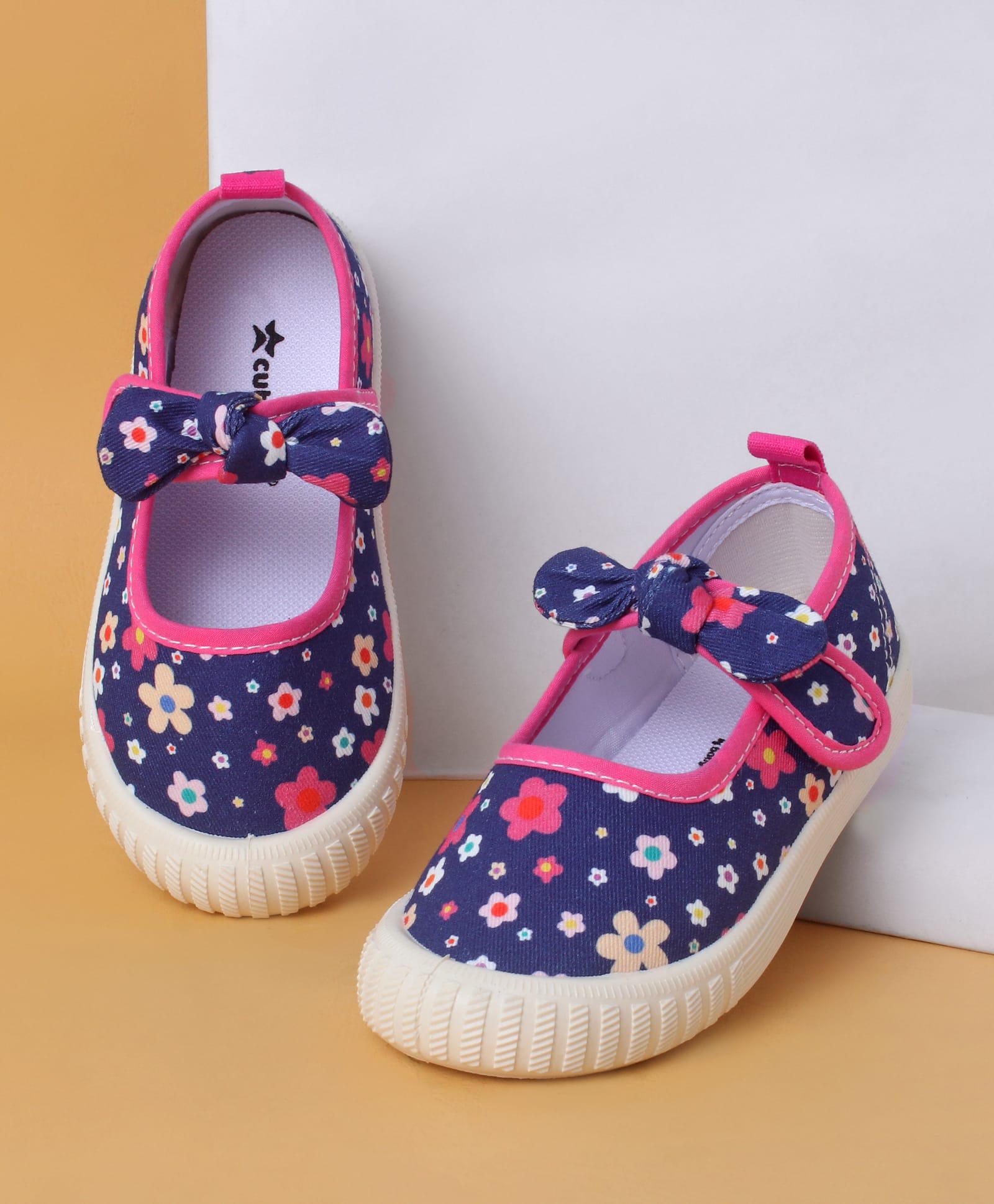 Cute Walk by Babyhug Casual Shoes with Velcro Closure And Floral Print & Bow Applique - Navy Blue-image-45