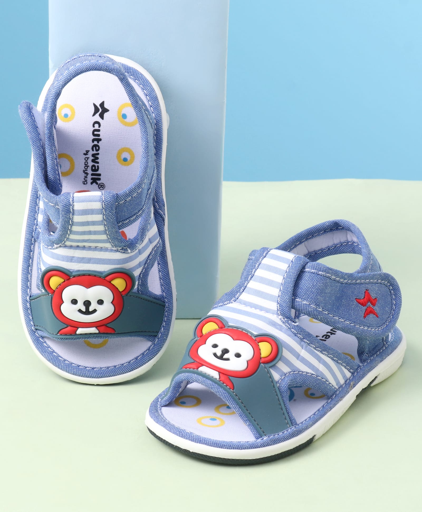 Cute Walk by Babyhug Velcro Closure Sandals with Bear Applique & Stripes - Blue-image-40