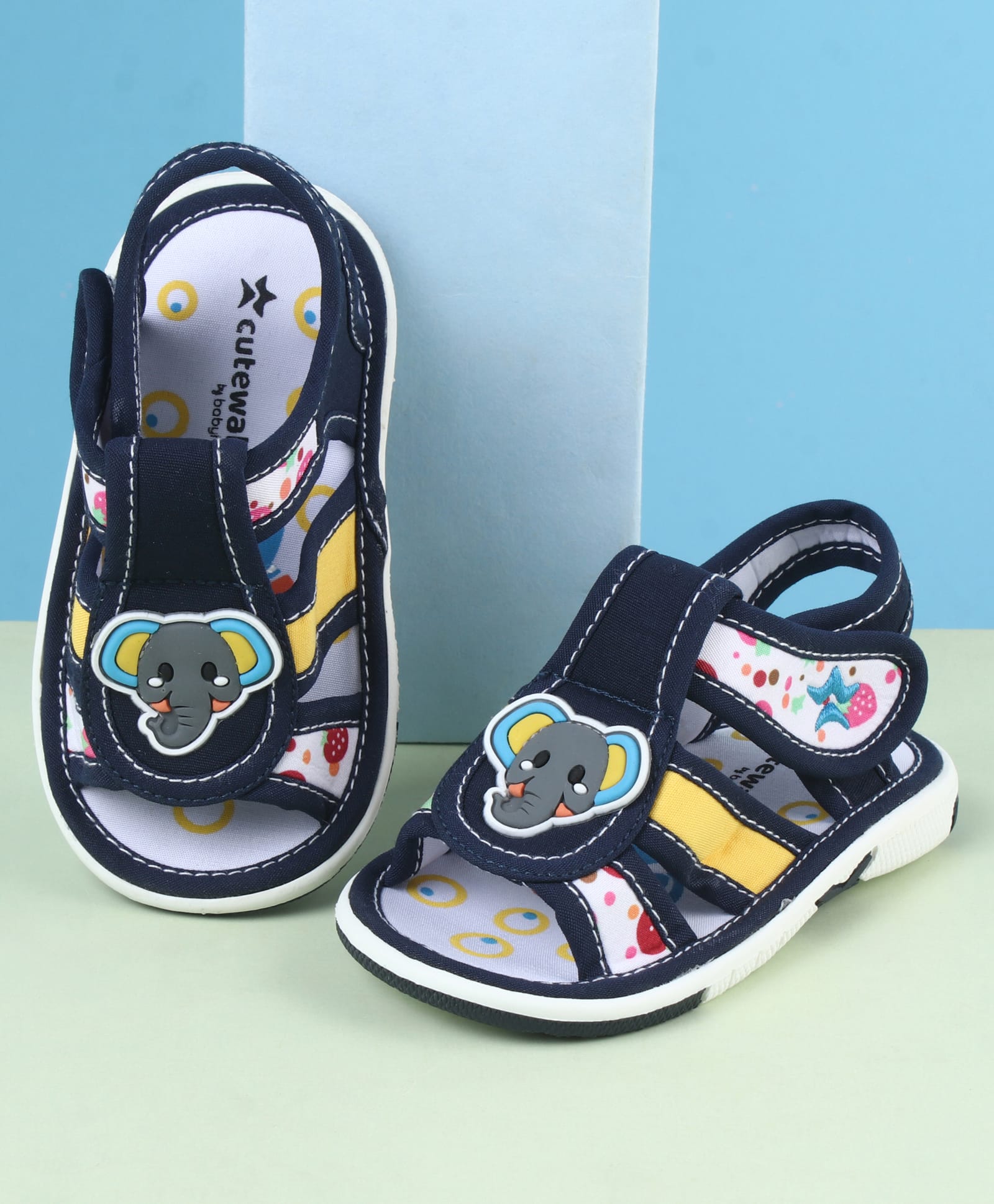Cute Walk by Babyhug Sandals With Velcro Closure & Elephant Applique - Blue-picture-12