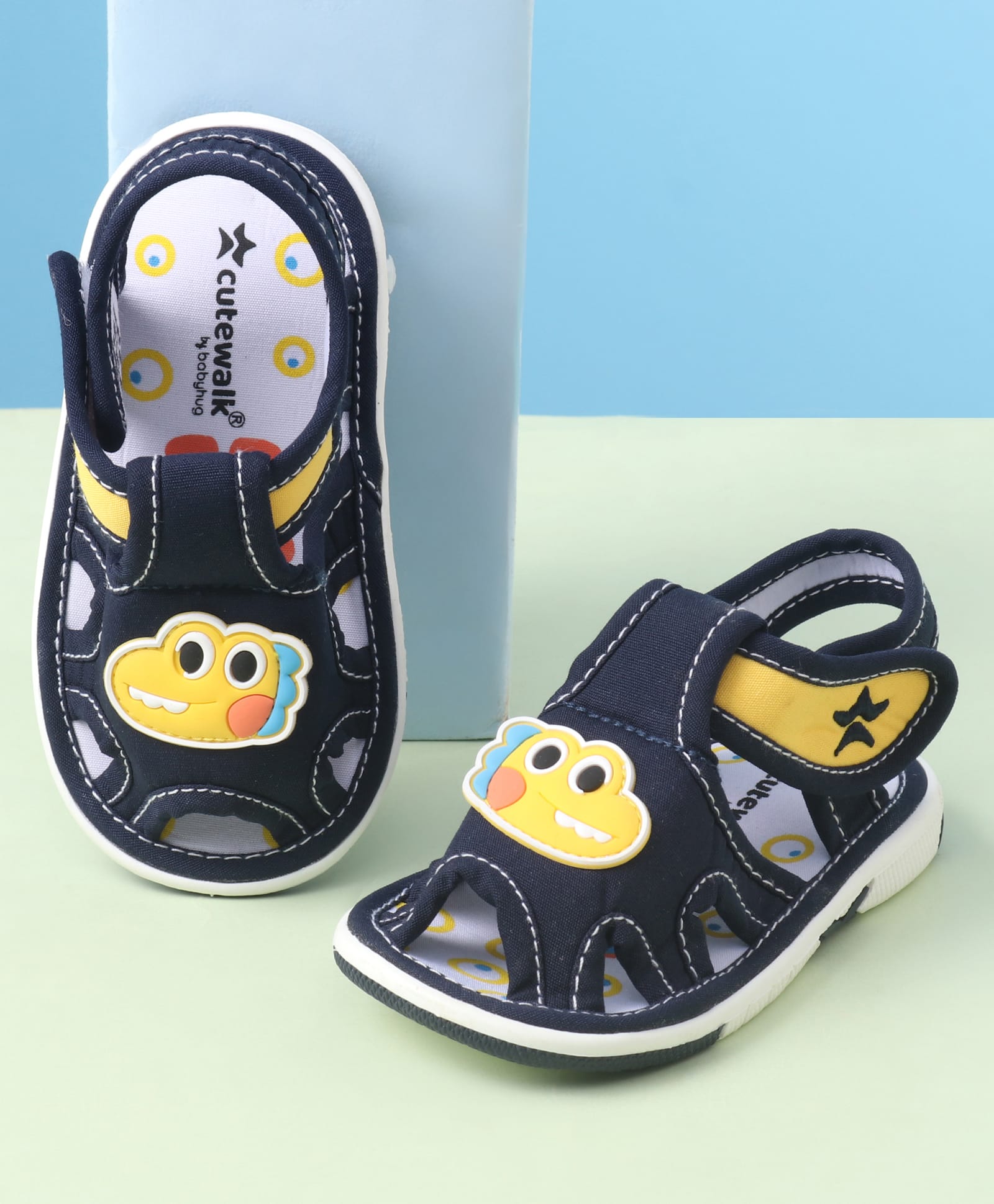 Cute Walk by Babyhug Sandals With Velcro Closure & Dino Applique - Navy Blue
