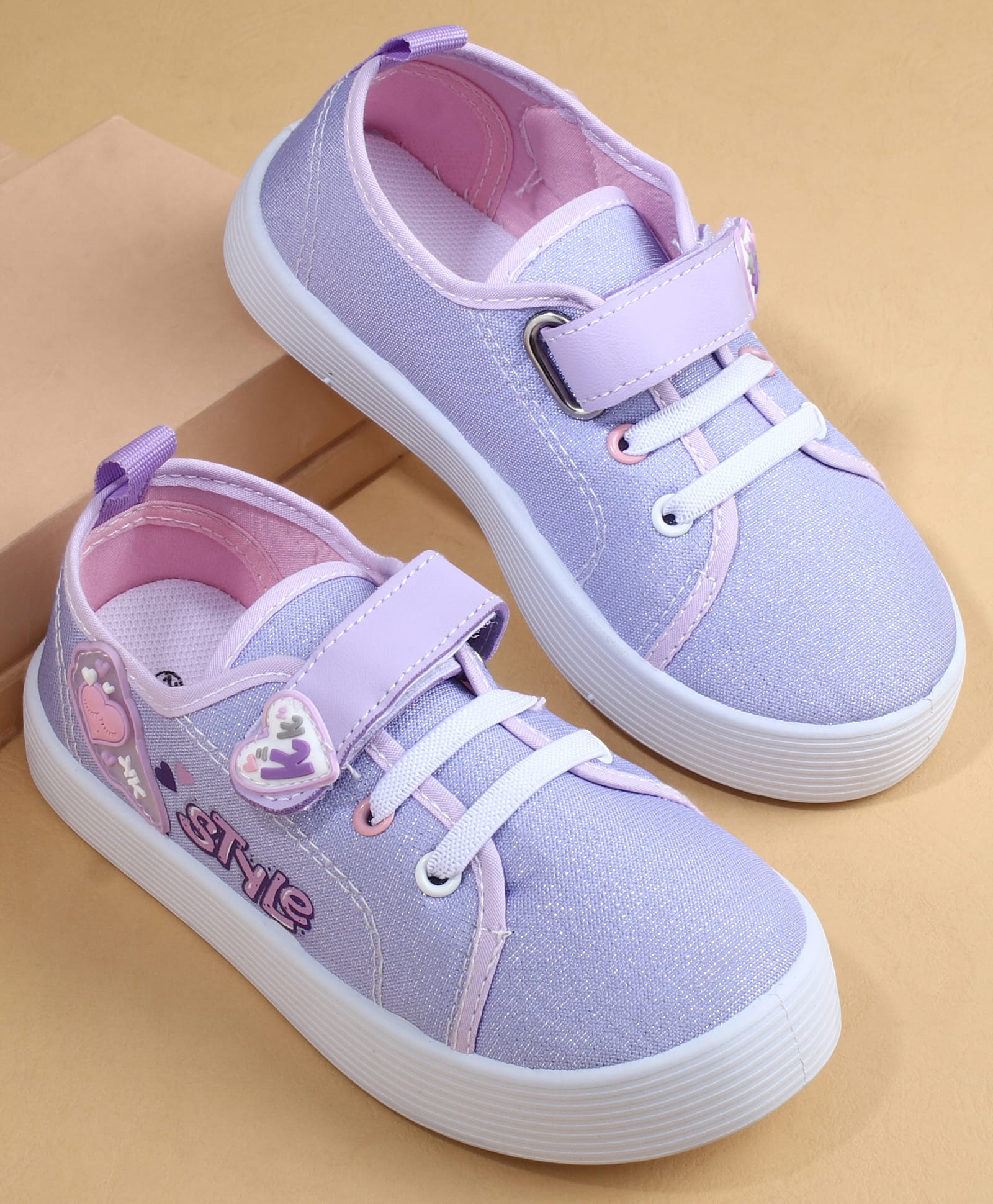 cute walk by babyhug casual shoes with heart applique & velcro closure - purple