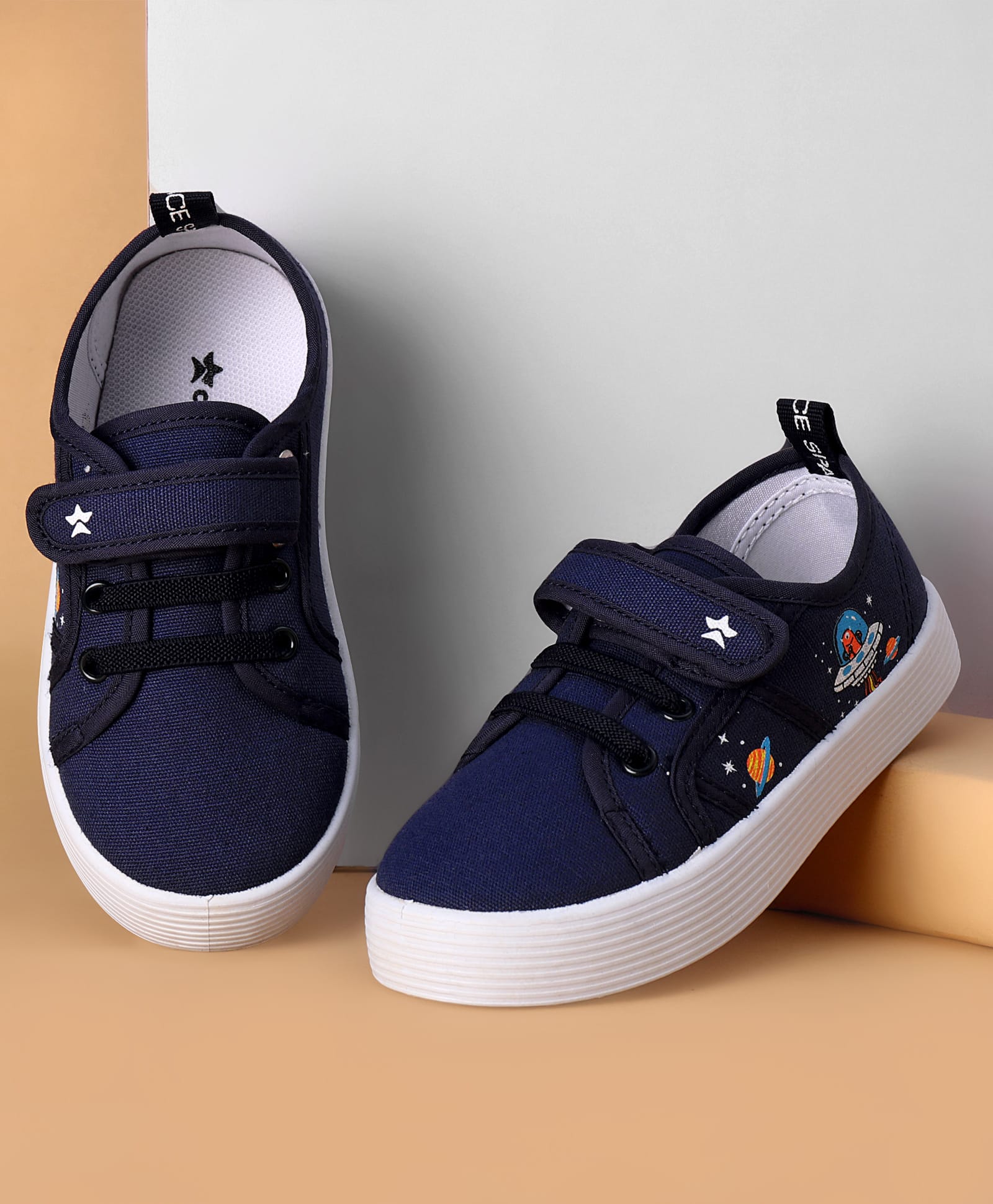 Cute Walk by Babyhug Casual Shoes with Velcro Closure & Space Theme Embroidery - Navy Blue-image-13