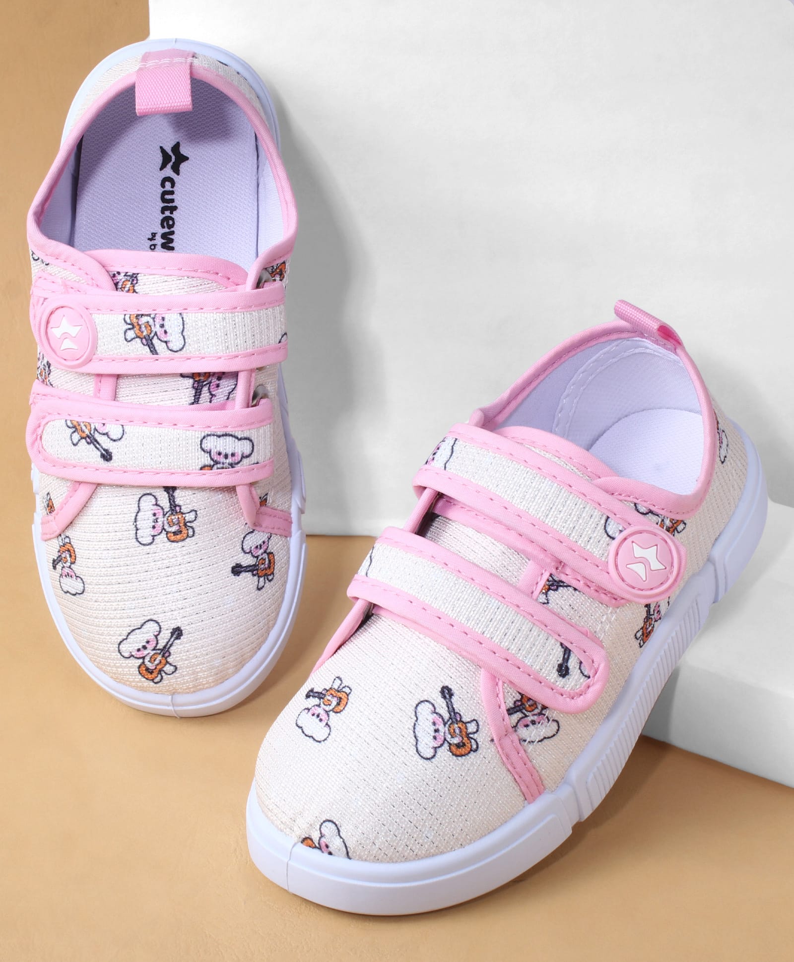 Cute Walk by Babyhug Casual Shoes with Velcro Closure & Teddy Print - Pink-image-34