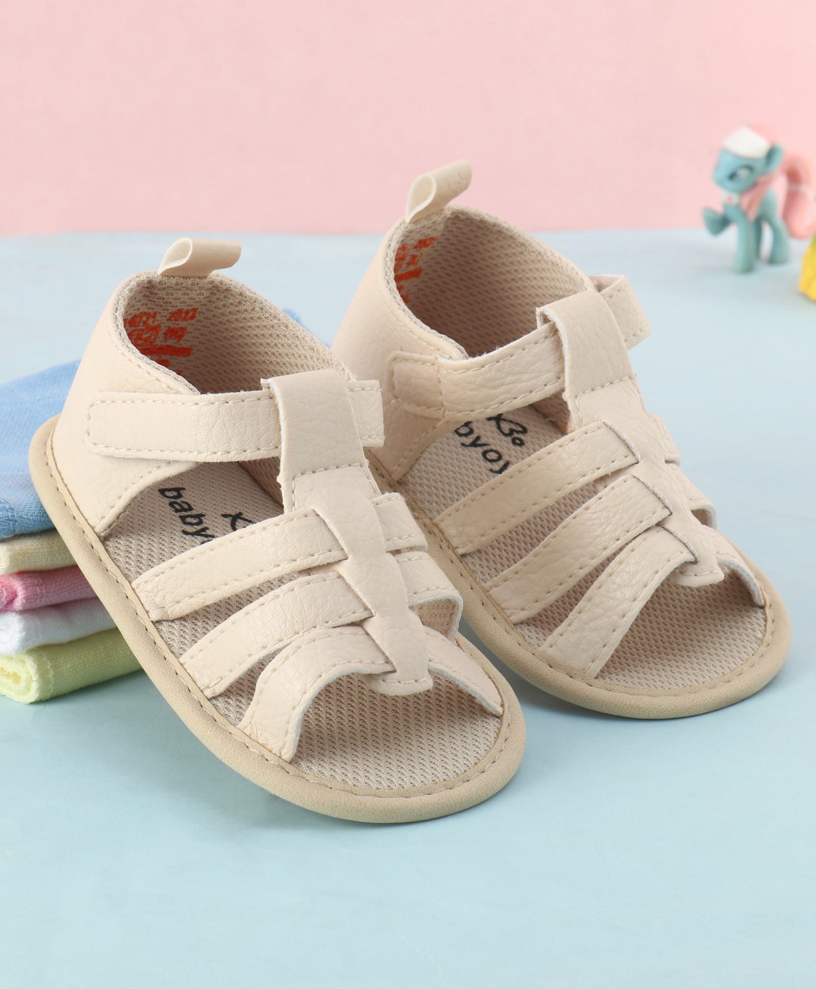 Babyoye Velcro Closure Solid Booties - Beige-image-20