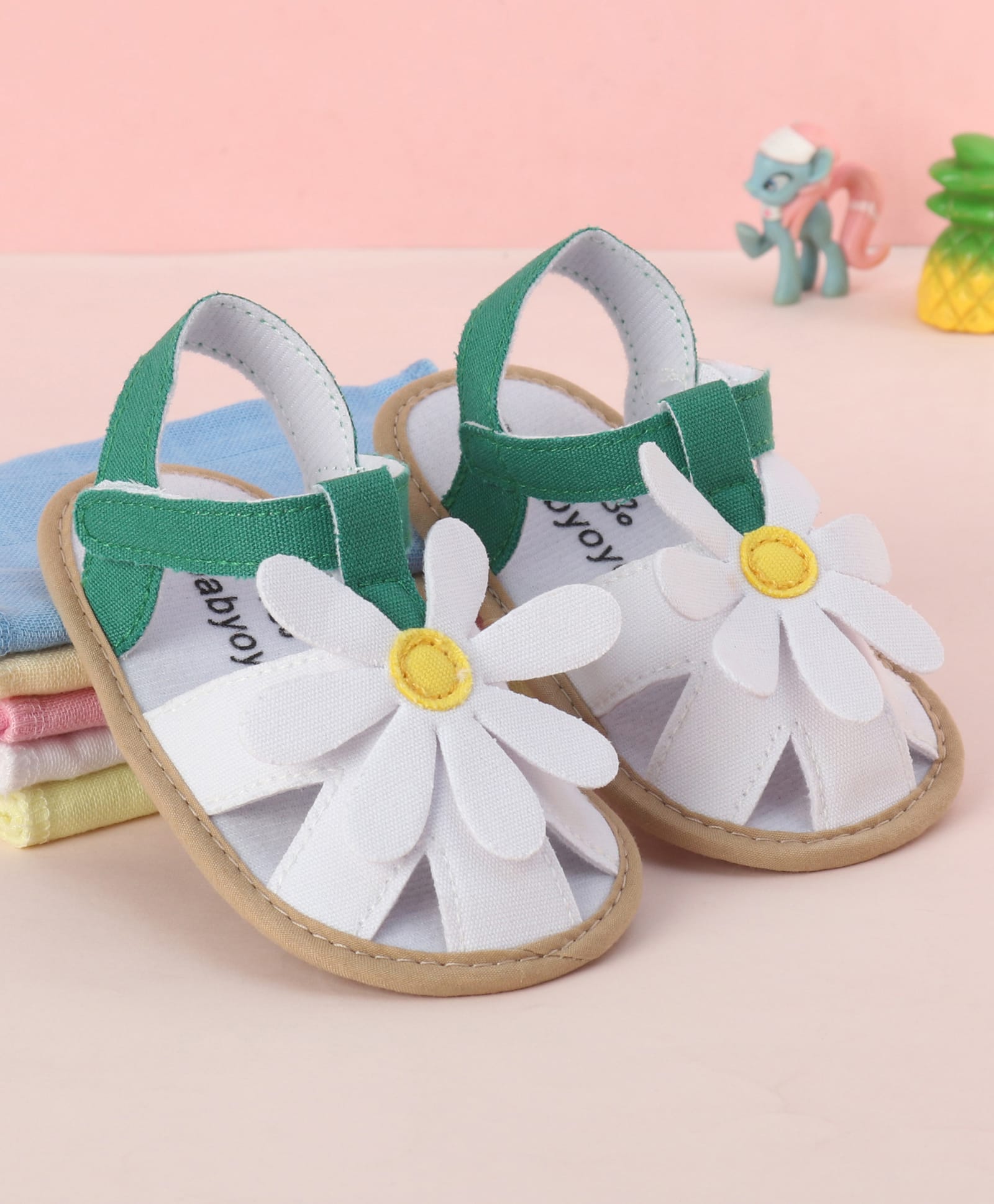 Babyoye Velcro Closure Booties with Floral Applique - Green-image-49