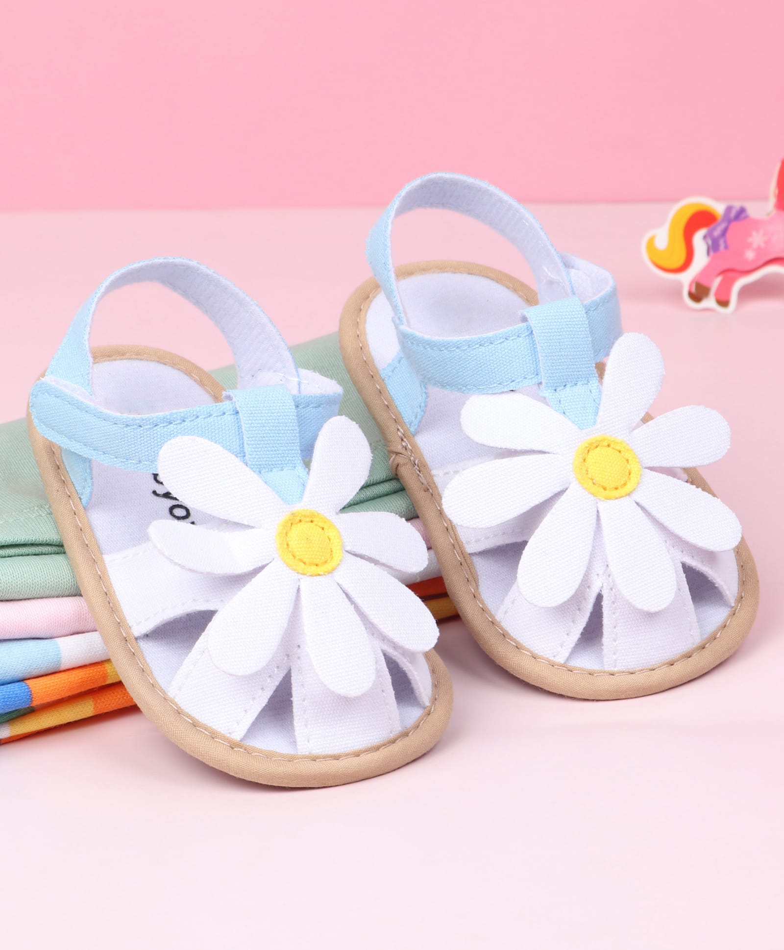 Babyoye Velcro Closure Booties with Floral Applique - Blue-image-8