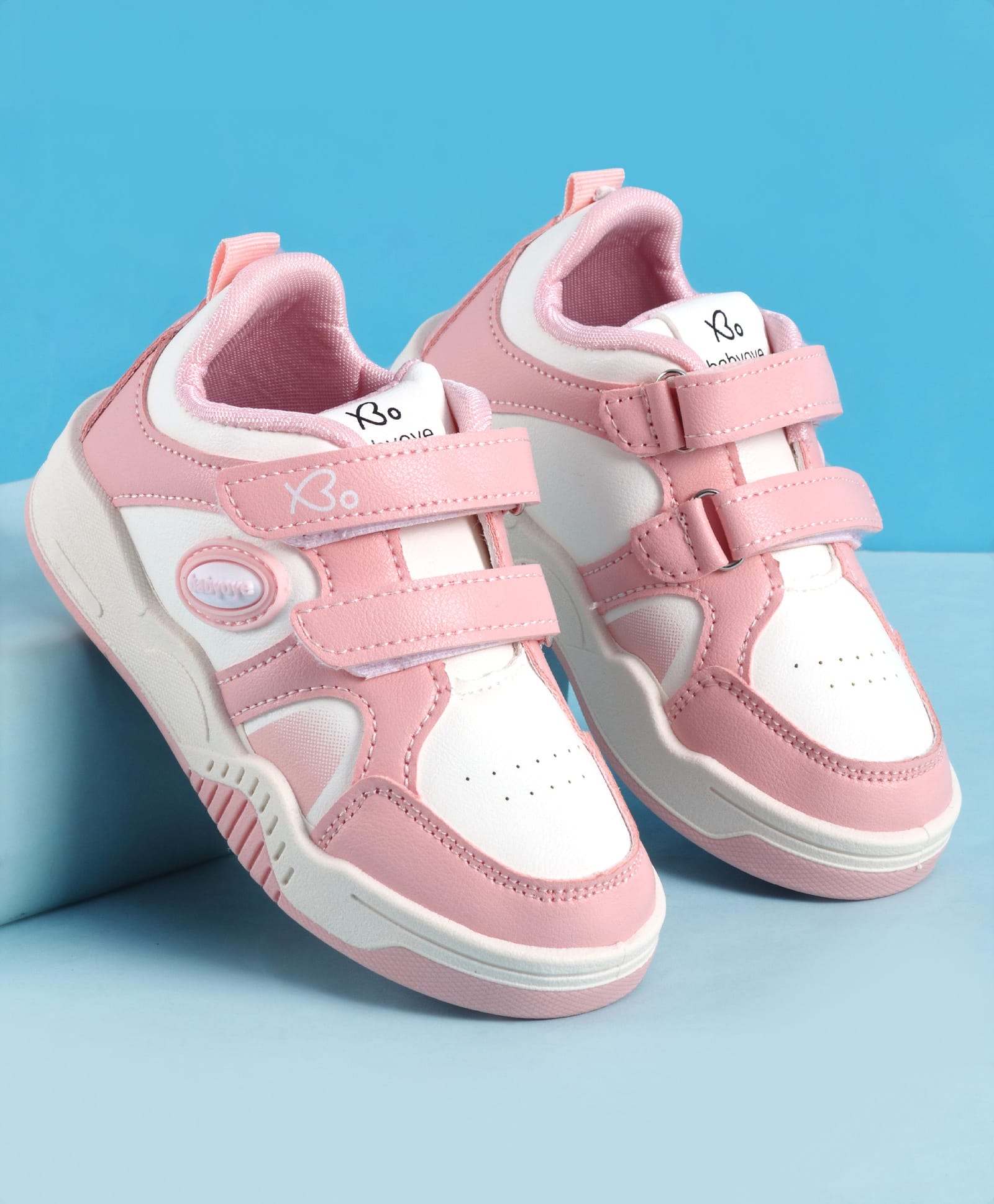 Babyoye Velcro Closure Sneaker Shoes With Text Logo Print - Pink-image-34