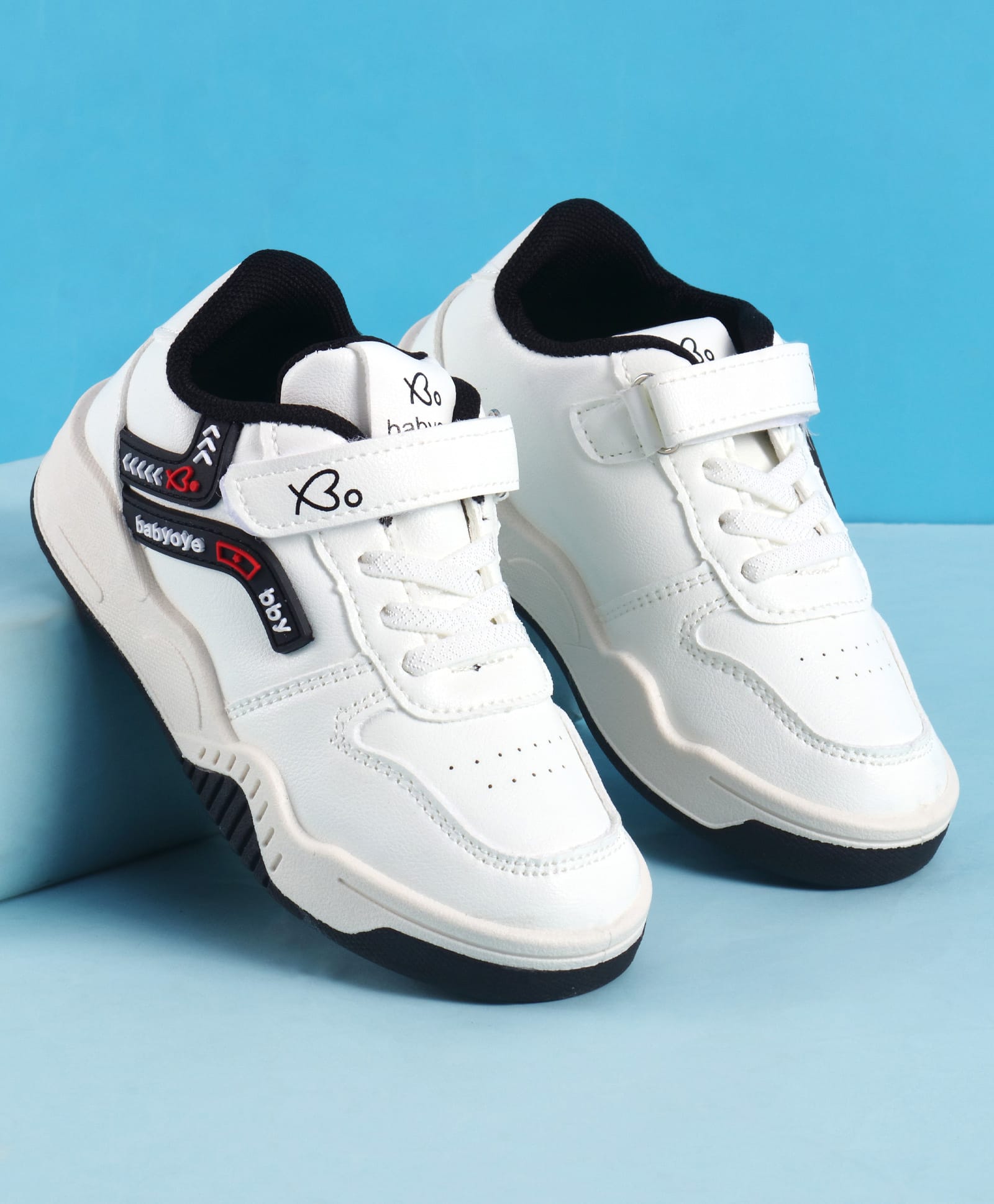 Babyoye Casual Shoes with Velcro Closure Lace Detailing & Brand Name & Logo Print - White & Black-picture-43