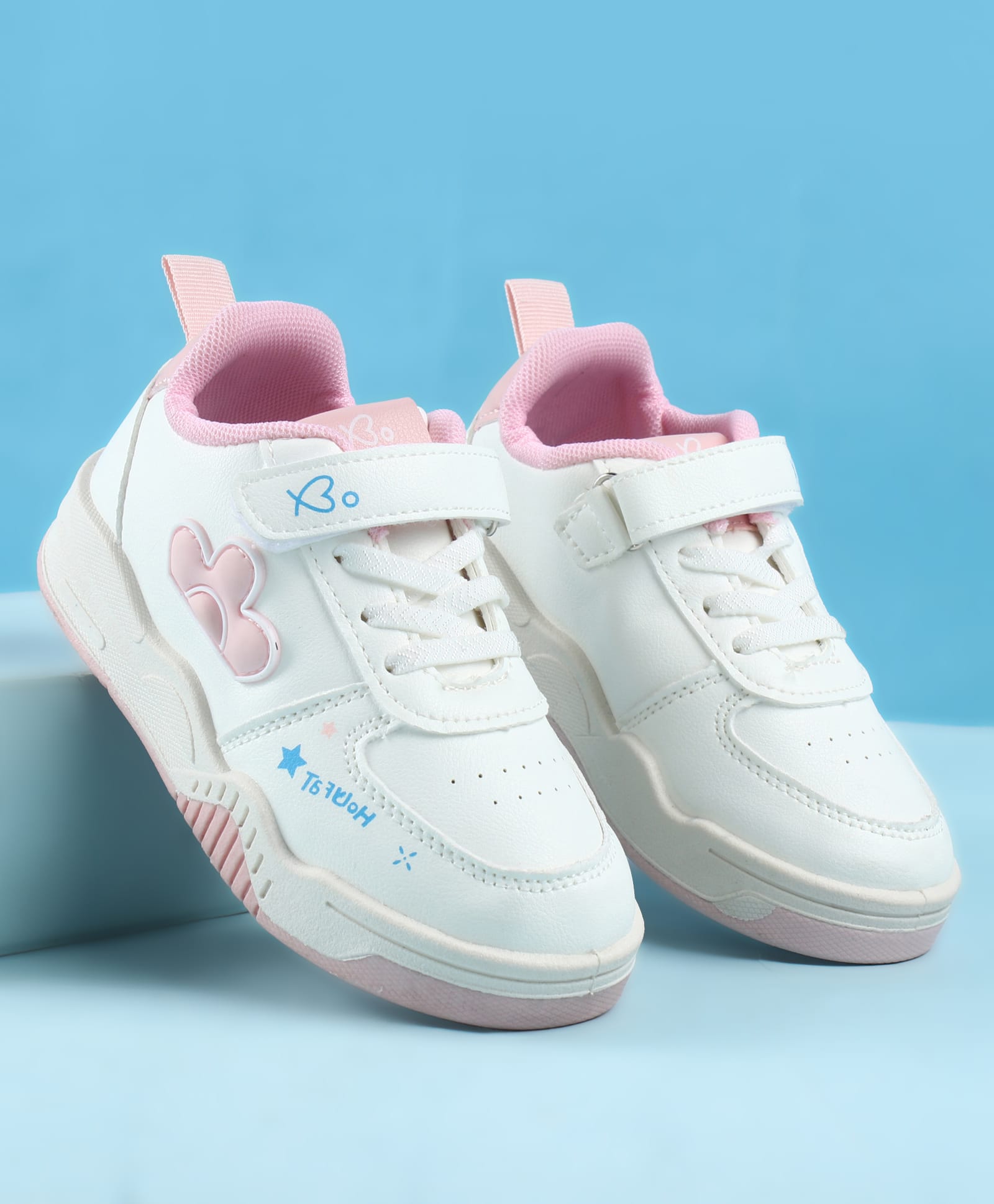 Babyoye Velcro Closure Casual Shoes with Floral Applique - Pink & White-picture-27