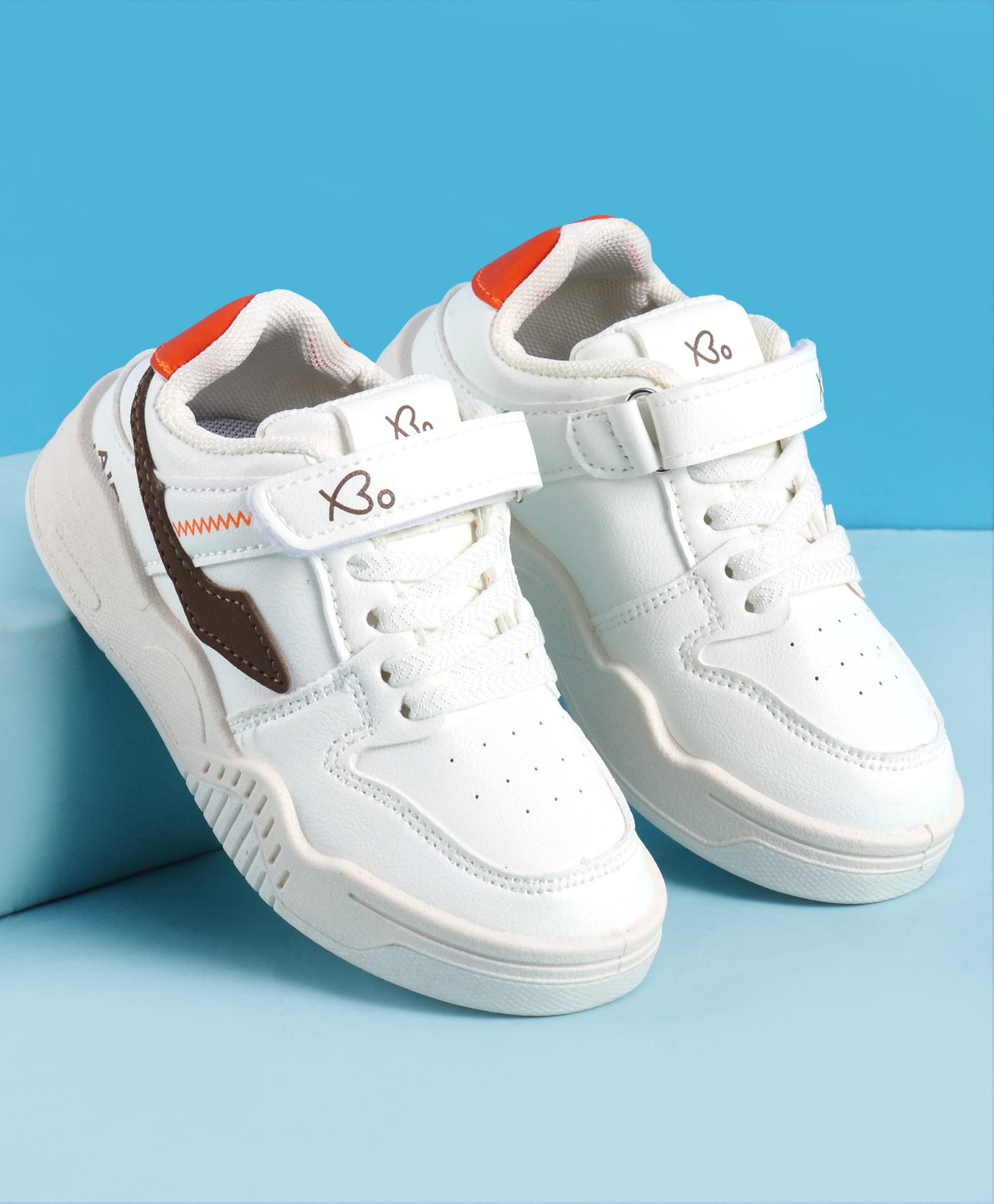 Babyoye Casual Shoes with Velcro Closure Lace Detailing & Logo Print - White & Orange-picture-28