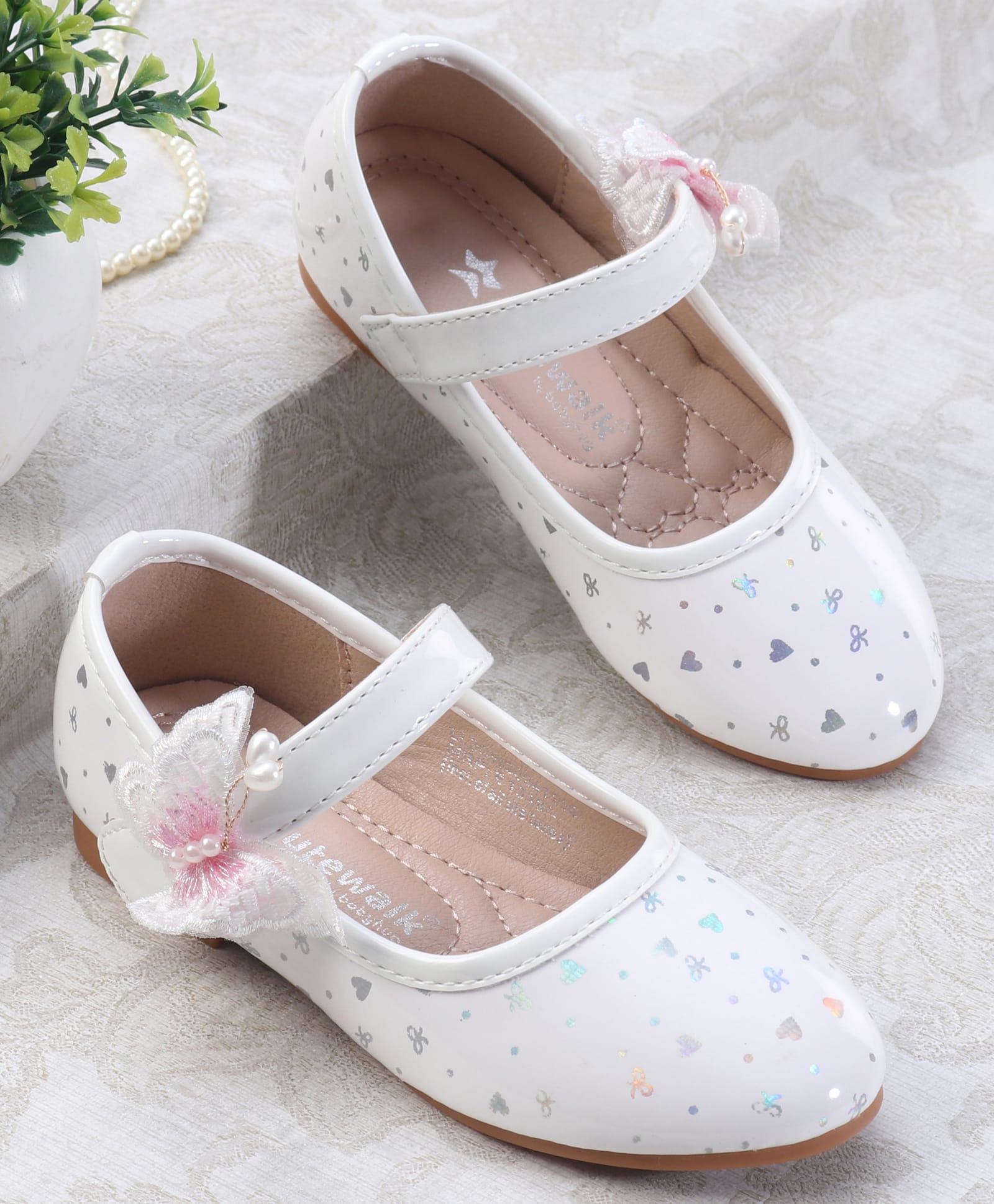 Cute Walk by Babyhug Velcro Closure Ballerina With Butterfly Applique - White