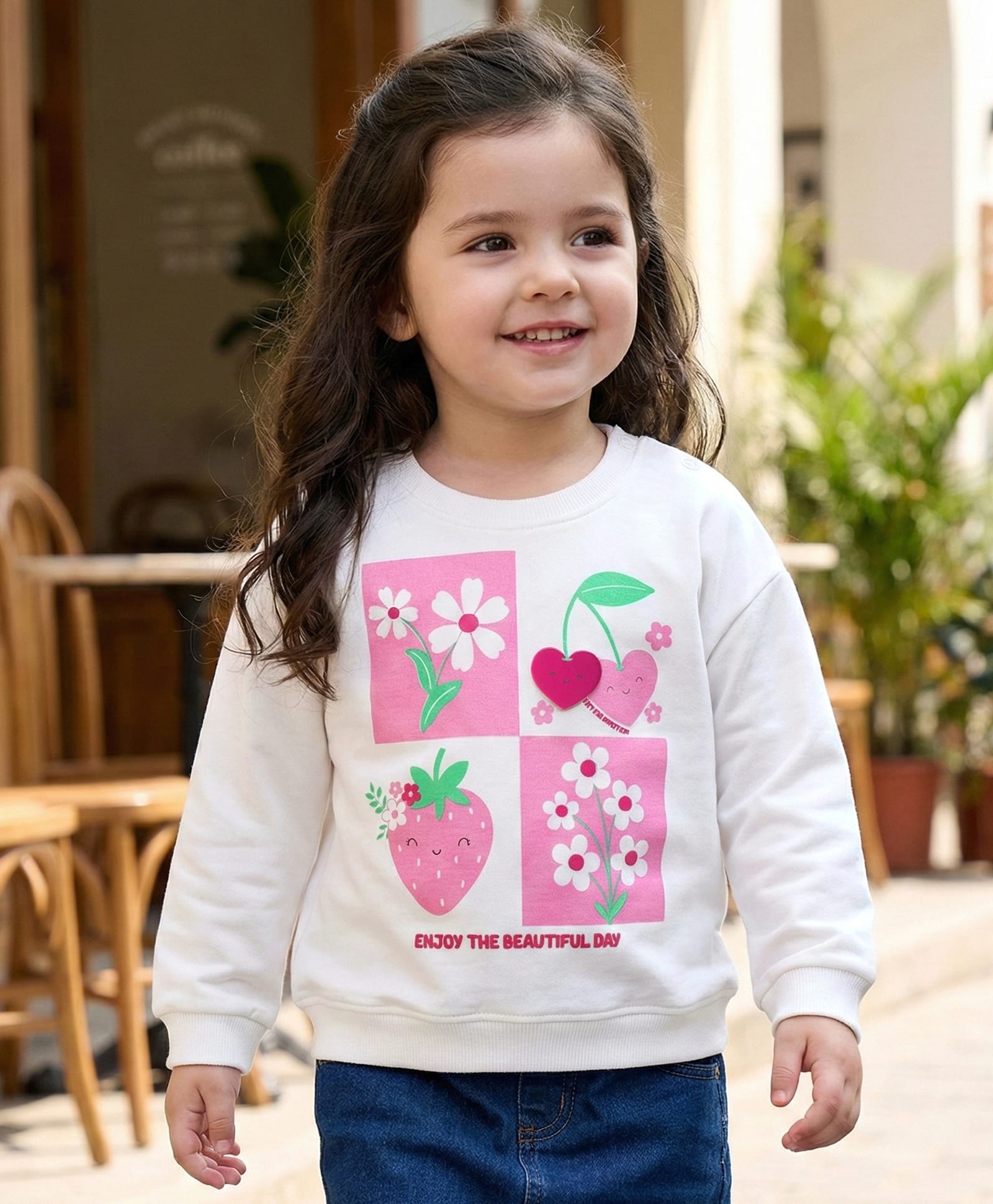 Babyhug Cotton Knit Full Sleeves Sweatshirt with Tropical Theme Print - White