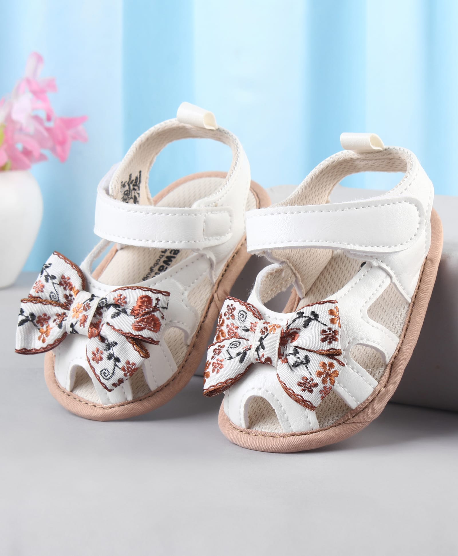 Cute Walk by Babyhug Booties With Floral Embroidery - White