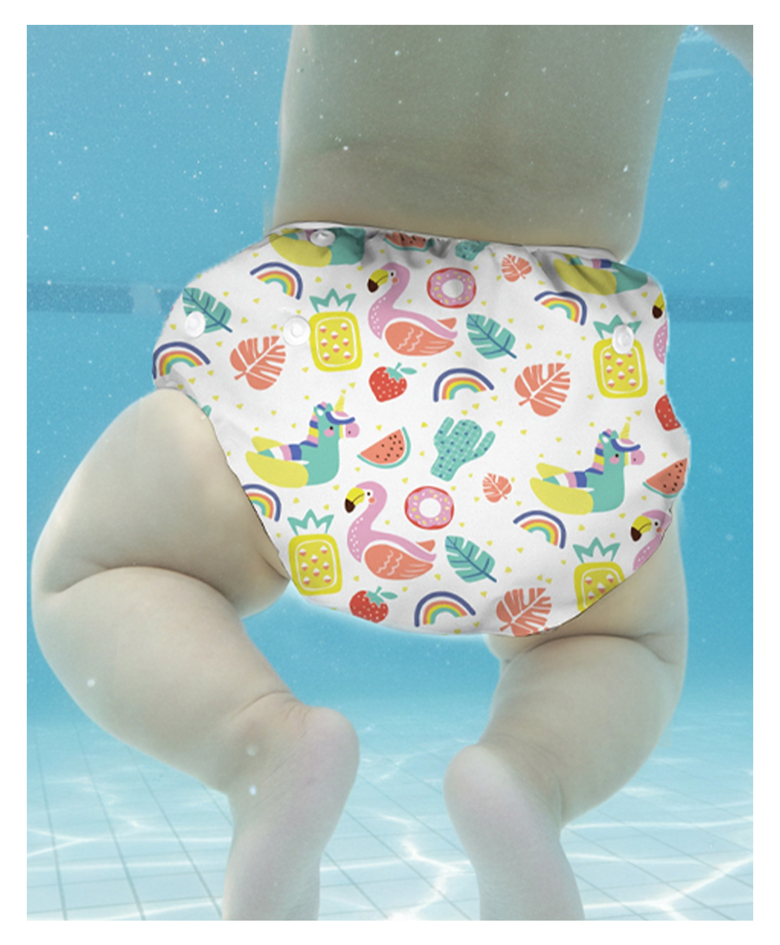 Polka Tots Reusable and Washable Baby Swim Diaper Costume With Size Adjustable Candy Design for 2 to 12 Months Kids - White-picture-27