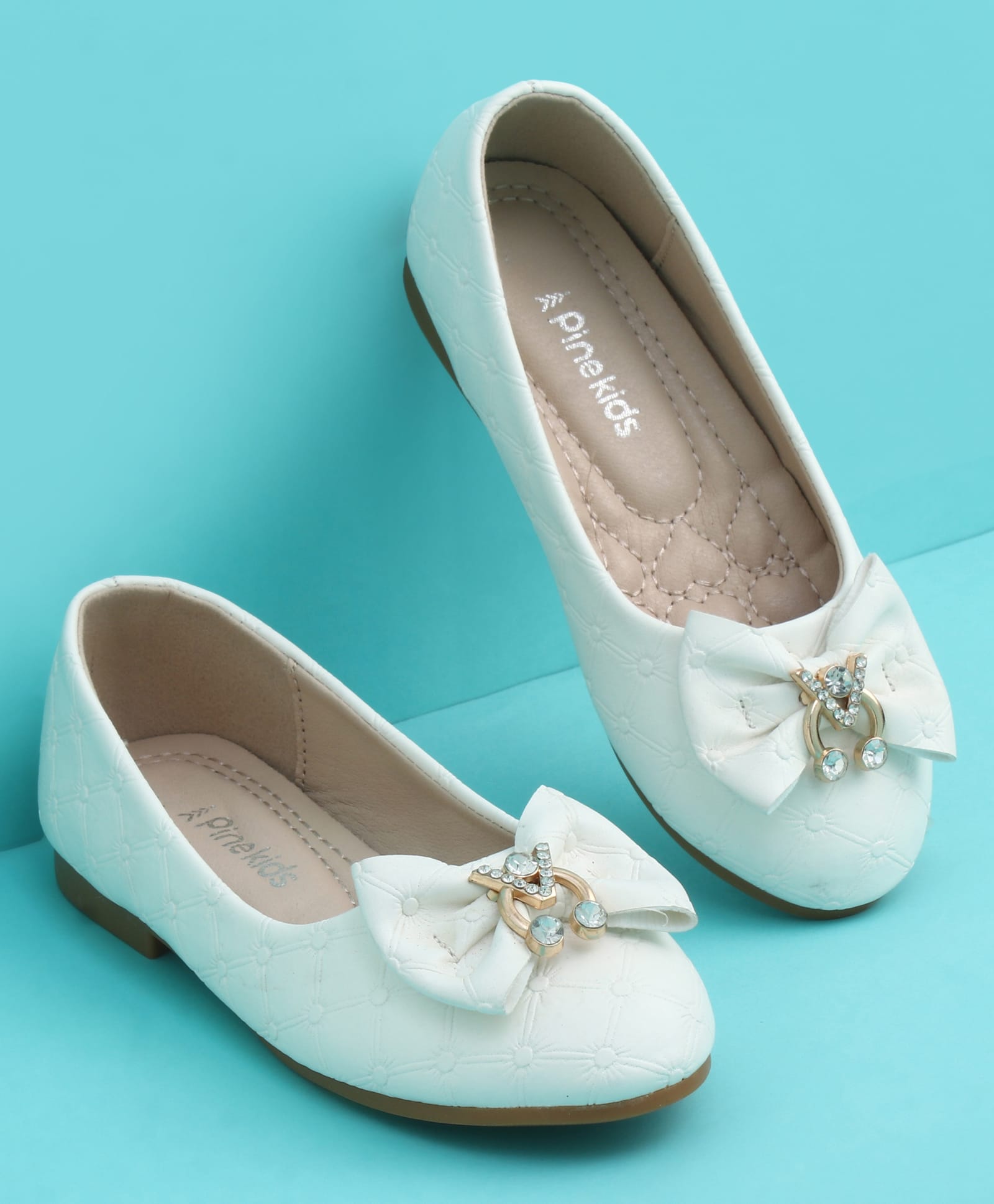 Pine Kids Slip On Closed Toe Ballerina with Bow Applique - White-image-48