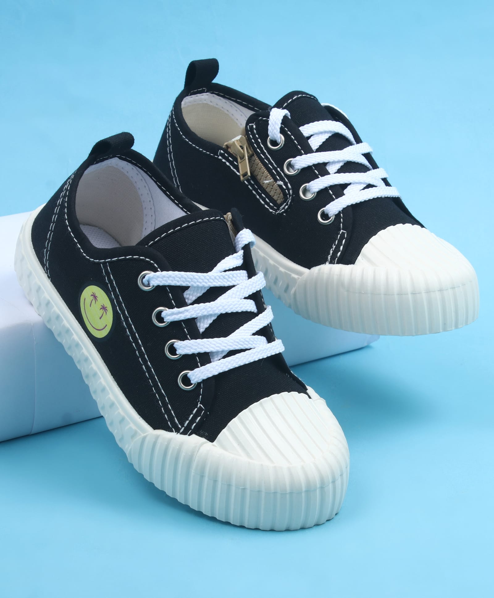Pine Kids Lace Up Casual Shoes With Smiley Print - Black-picture-27