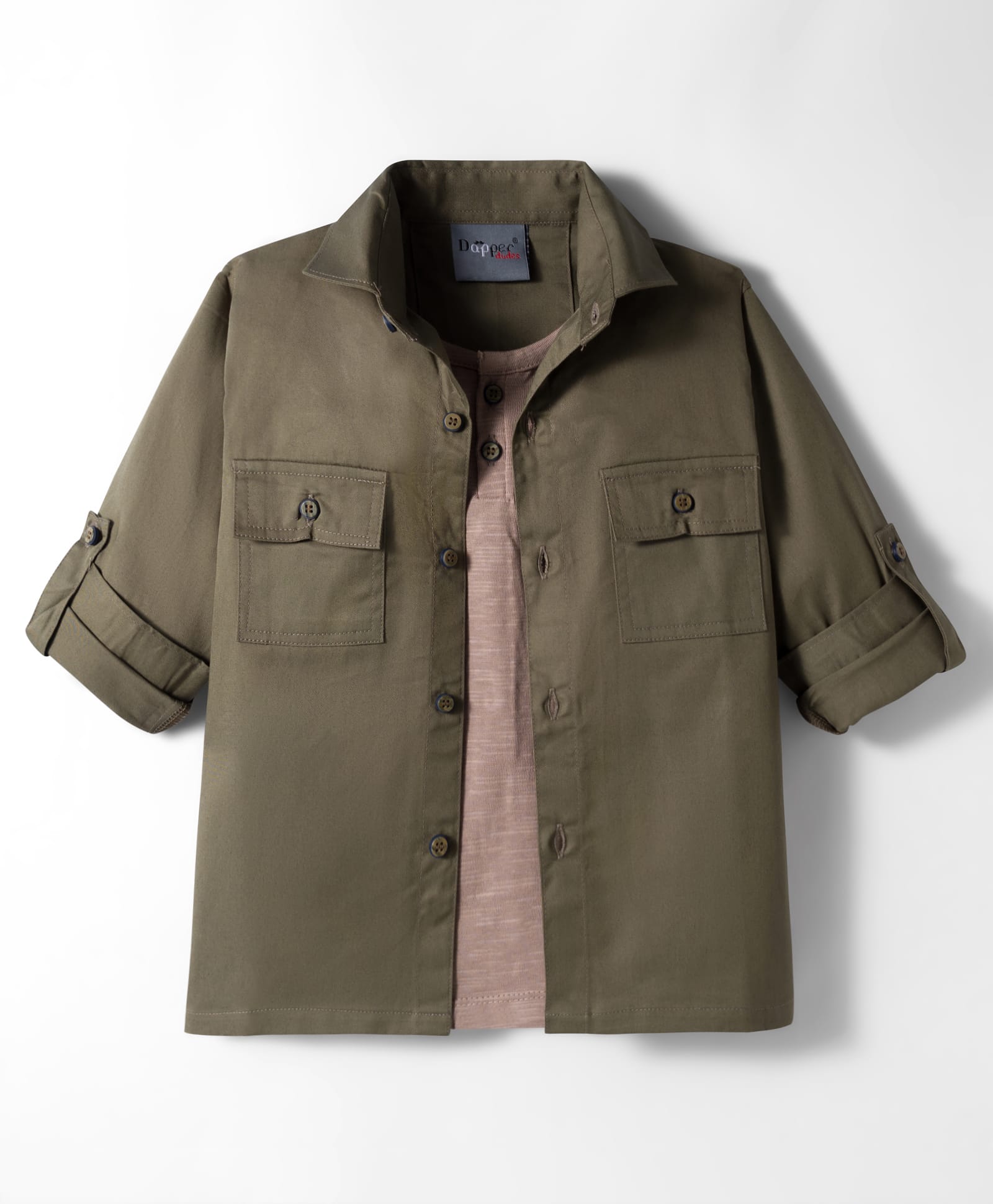 Dapper Dudes Full Sleeves Solid Shirt With Attached Tee - Olive-picture-15