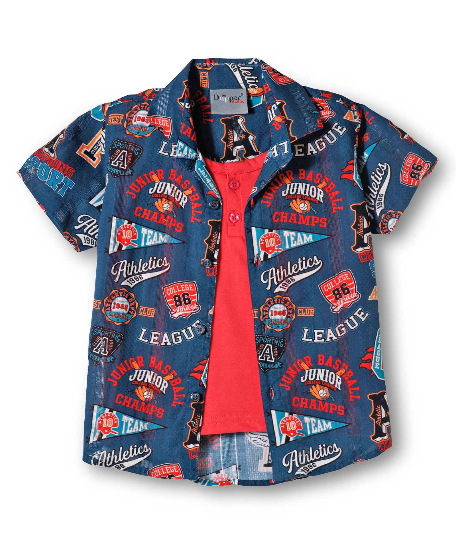 Dapper Dudes Half Sleeves Typography Printed Shirt With Attached Tee - Navy Blue-image-30