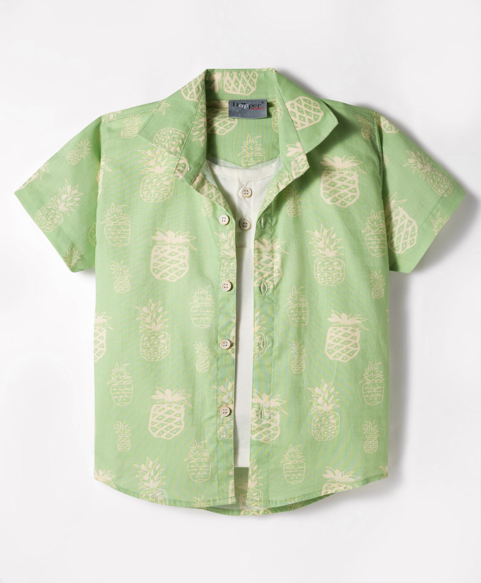 Dapper Dudes Half Sleeves Pineapple Printed Shirt With Attached Tee - Green-image-40