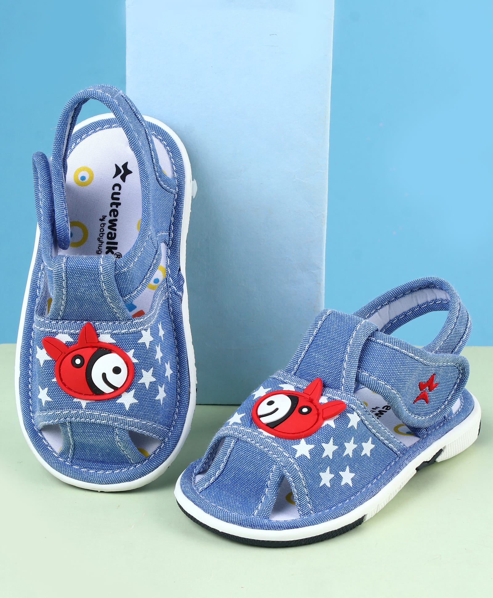 Cute Walk by Babyhug Velcro Closure Sandals with Star Print & Horse Applique - Light Blue-image-20