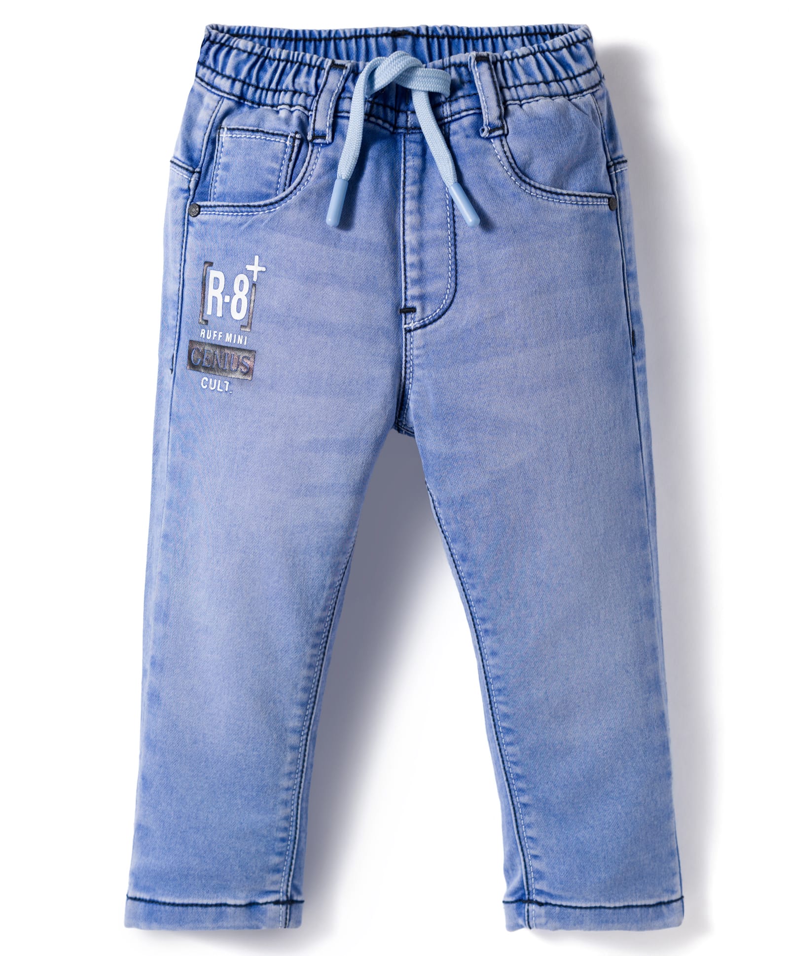 Ruff Denim Full Length Washed Jeans With Text Print - Blue-image-29