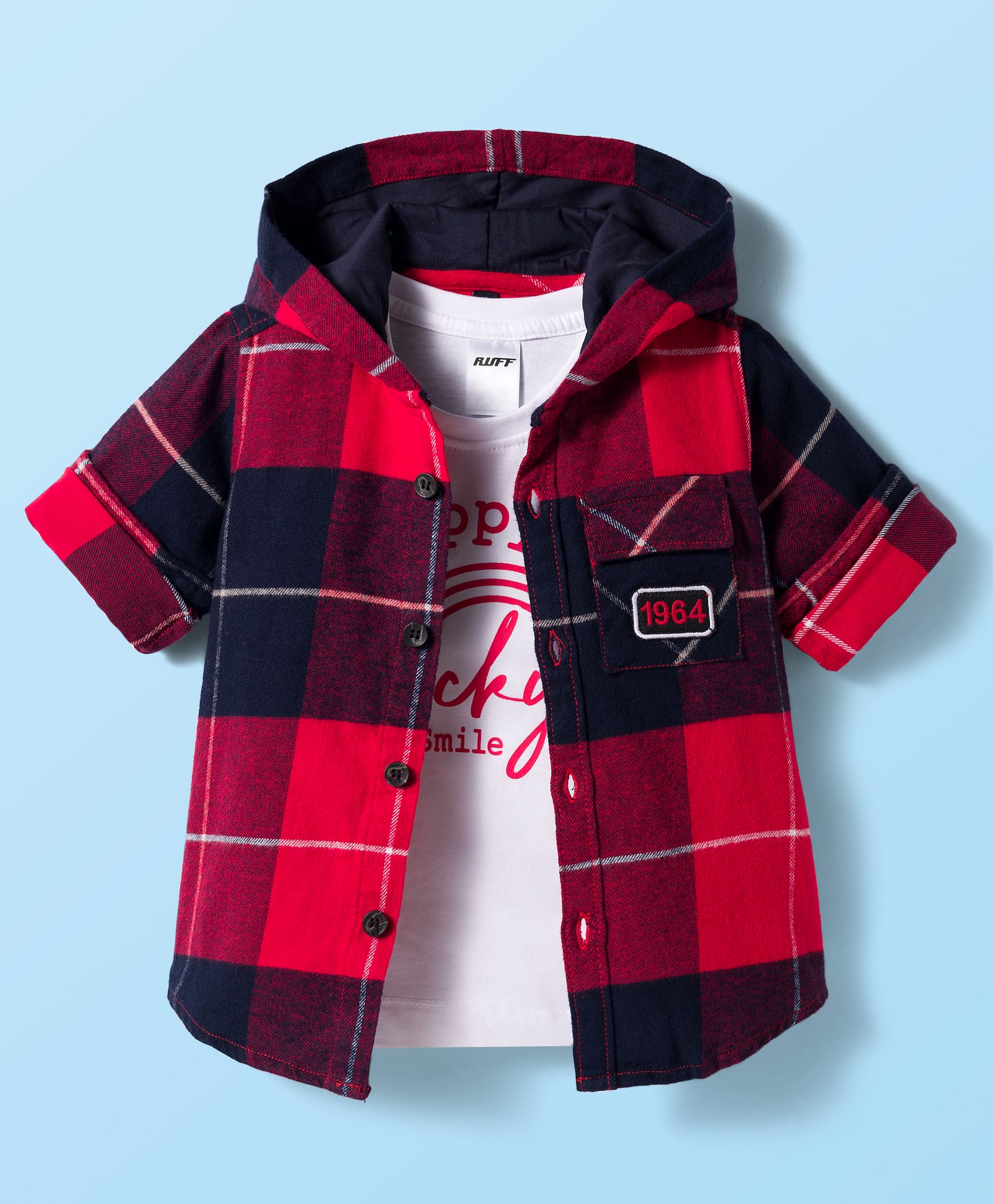 Ruff 100& Cotton Woven Full Sleeves Hooded Twill Checkered Shirt with T-Shirt - Red-picture-15