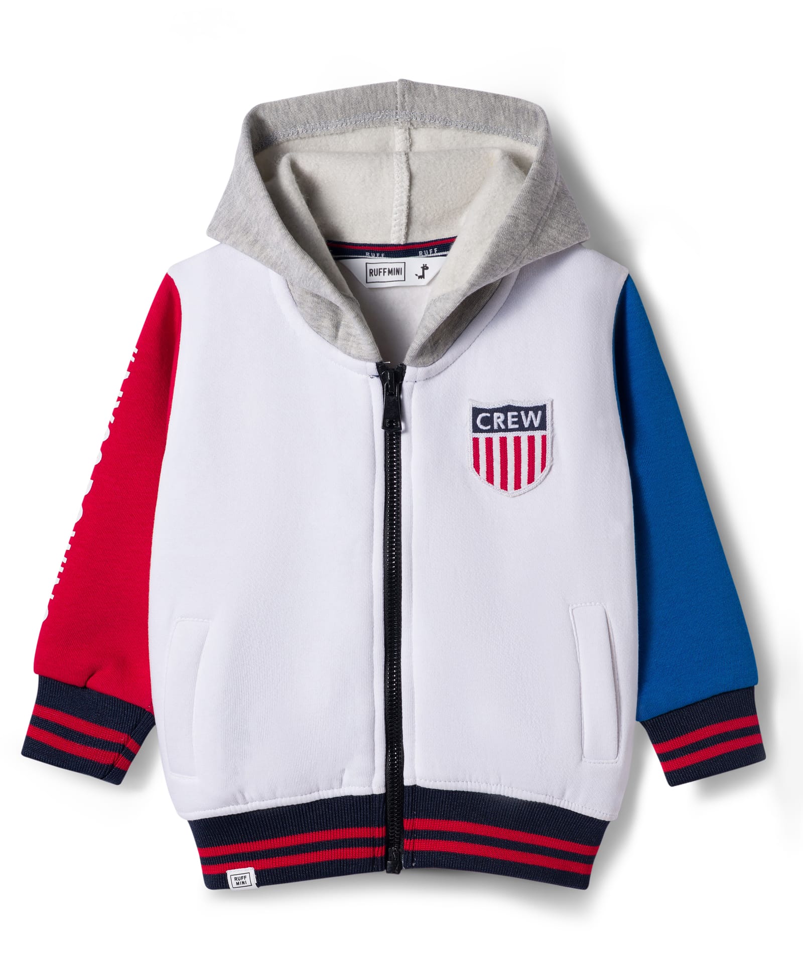 Ruff Fleece Knit Full Sleeves Hooded Sweatjacket With Crew Patch - White-picture-20
