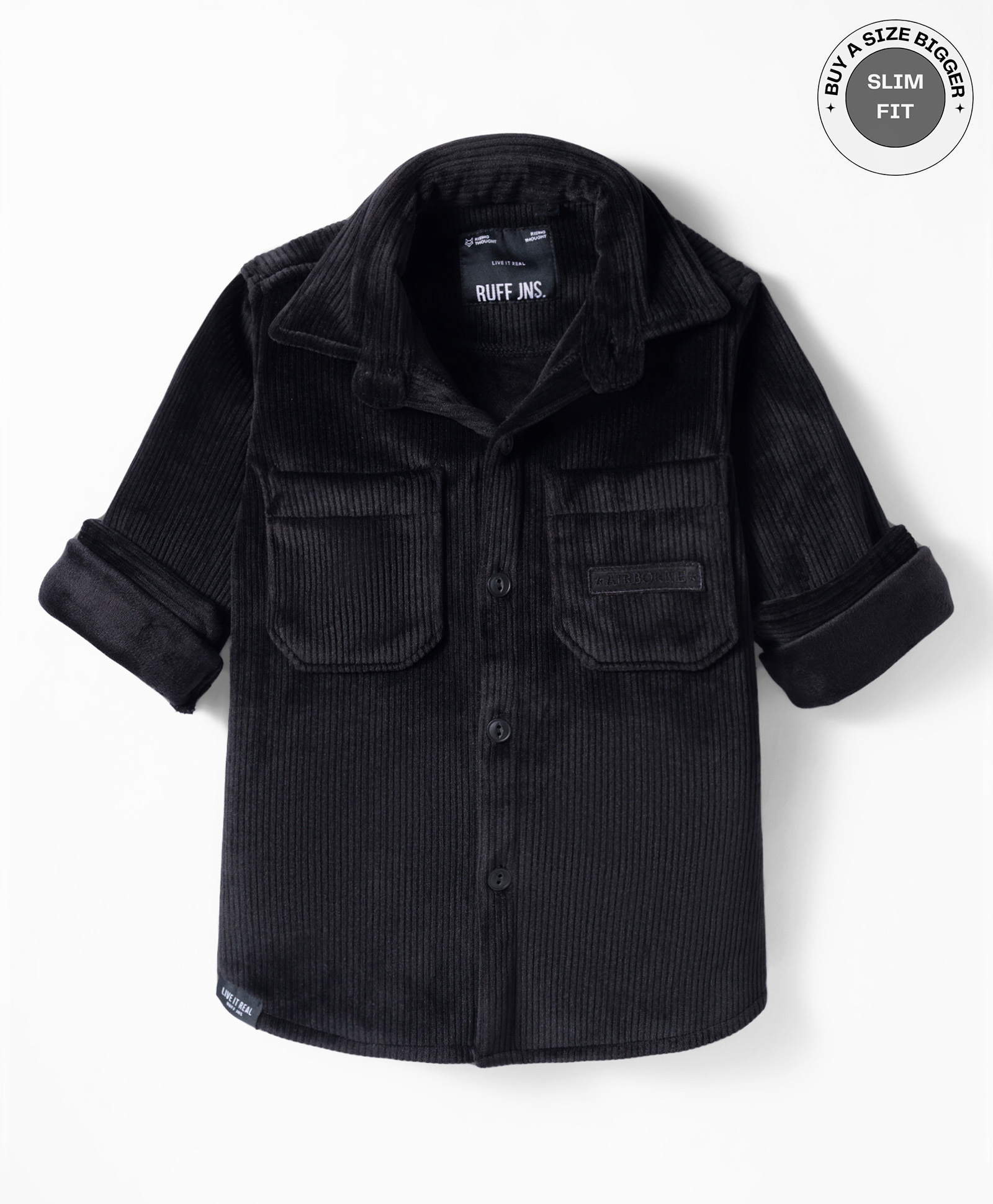 Ruff Fleece Knit Full Sleeves Solid Colour Shirt - Black-picture-12