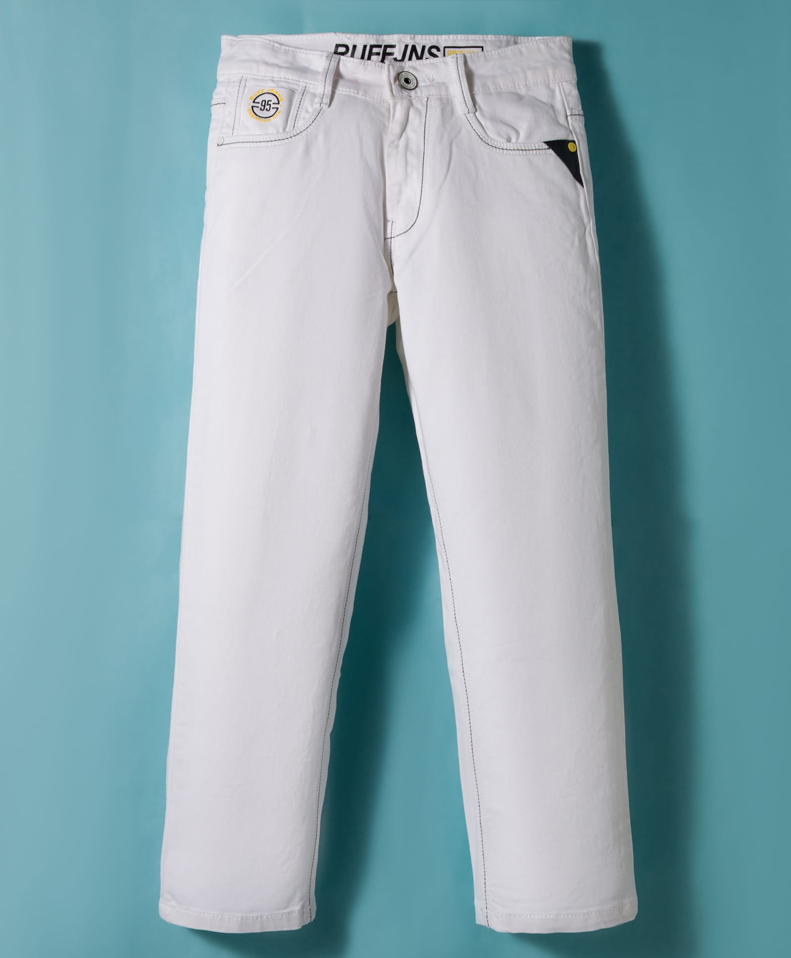 Ruff Denim Full Length Solid Colour Jeans - White-picture-7
