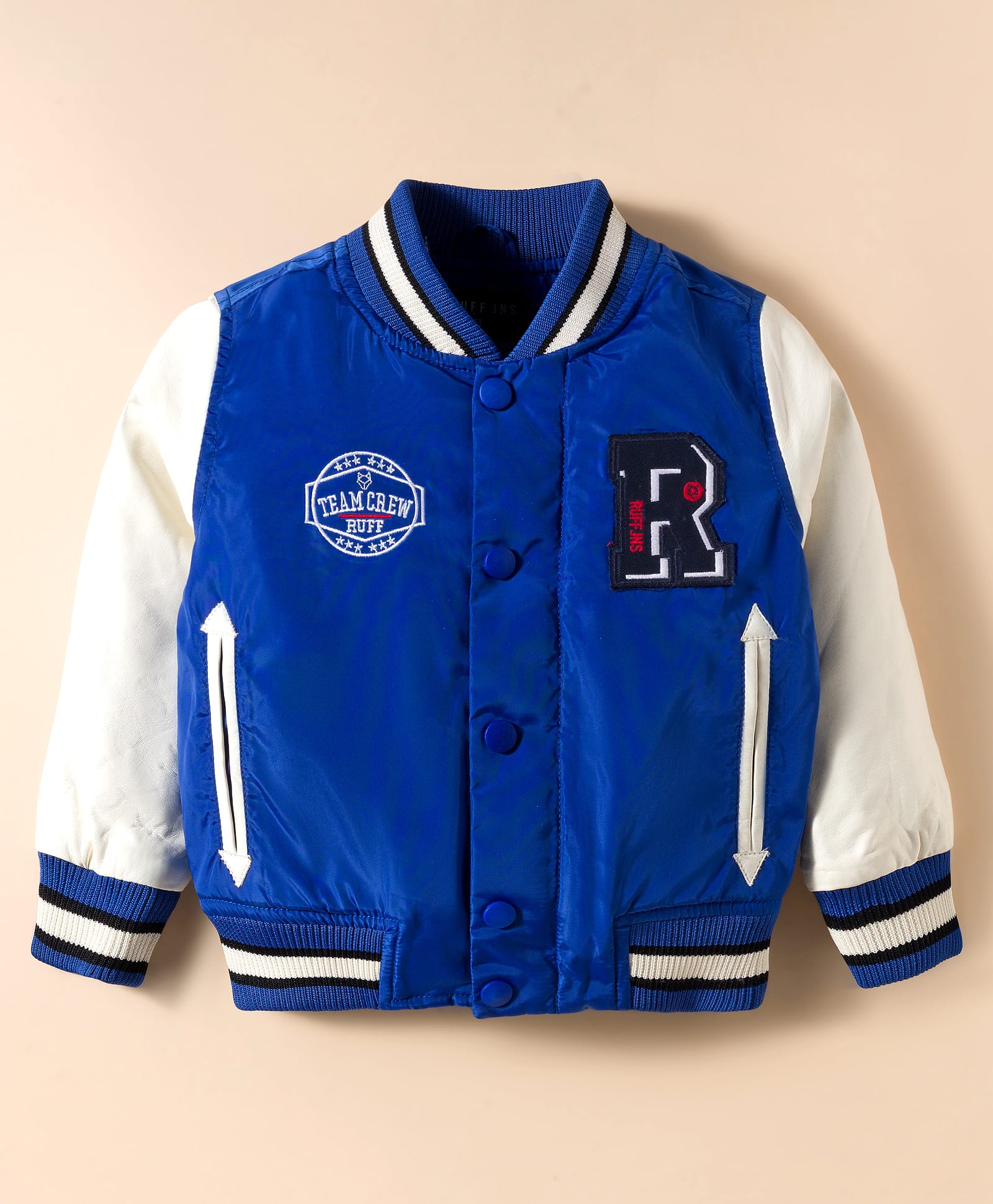 Ruff Quilted Full Sleeves Bomber Jacket With Text Embroidery - Royal Blue-picture-18