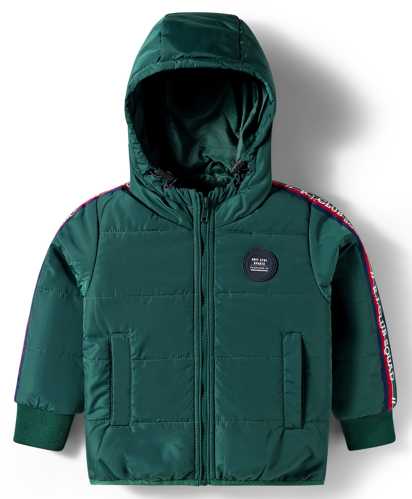 Ruff Full Sleeves Hooded Padded Jacket With Badge Detailing - Olive Green-picture-27