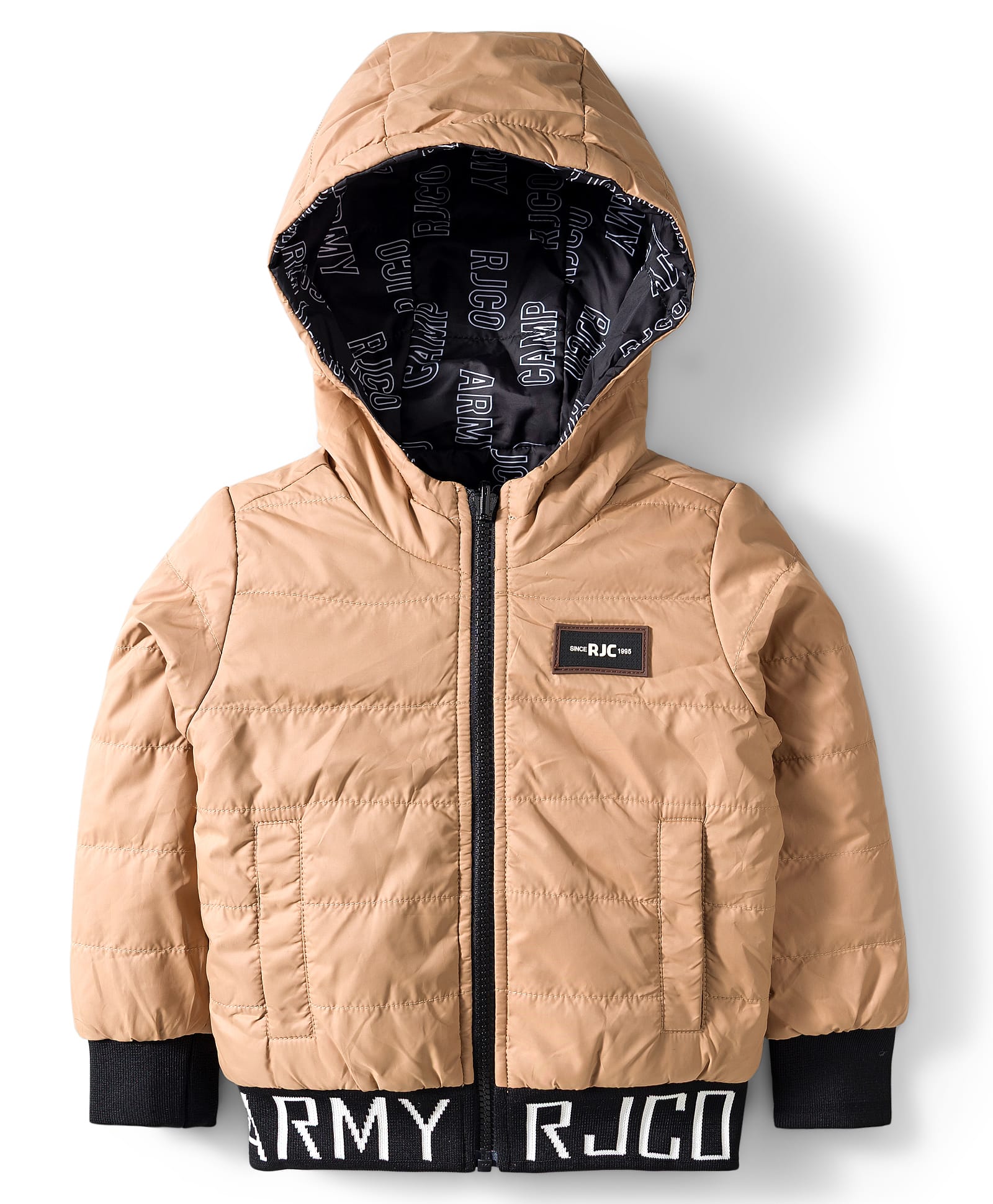 Ruff Full Sleeves Hooded Padded Jacket With Patch Detailing - Khaki-picture-17