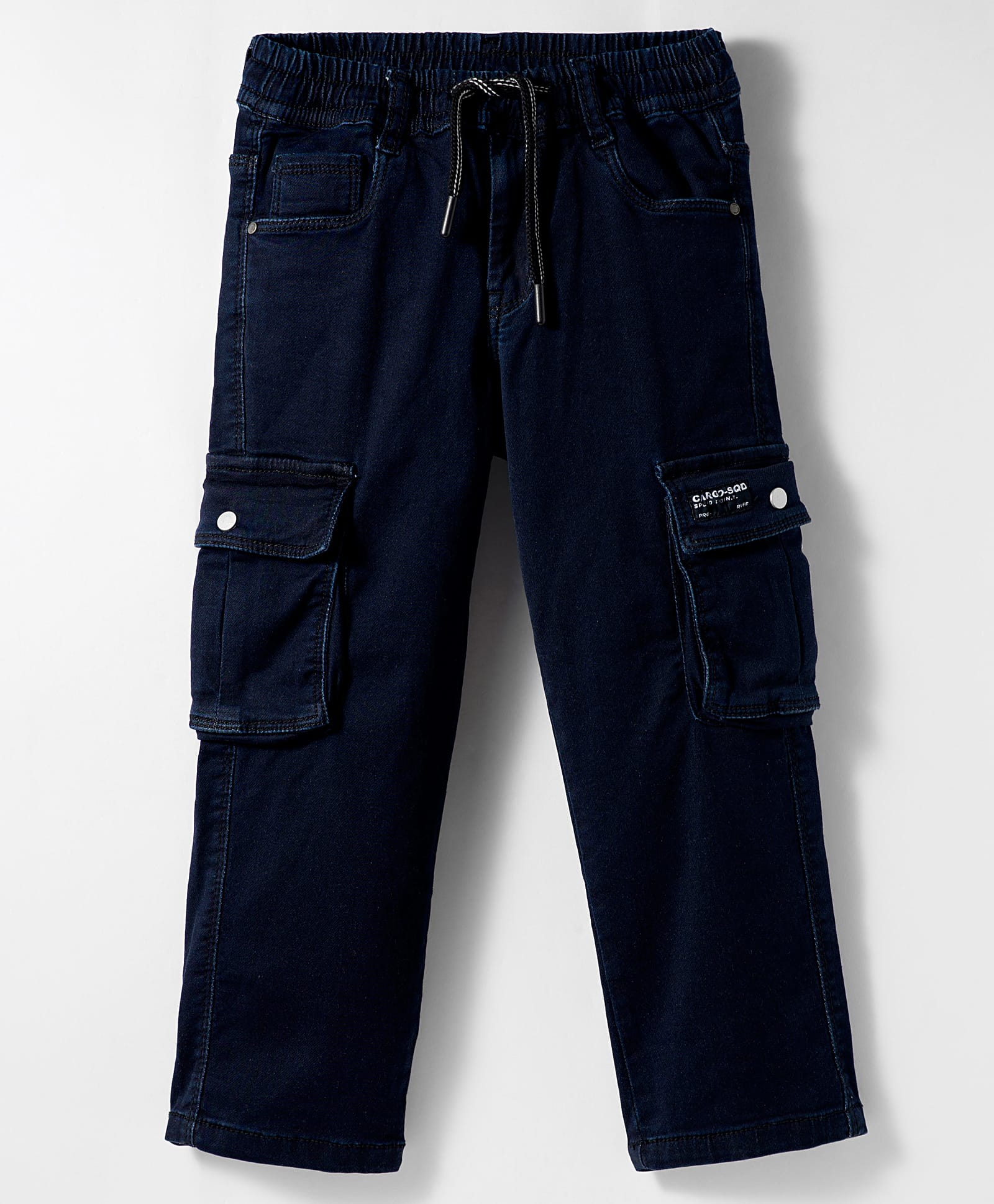 Ruff Denim Full Length Jeans With Cargo Pockets & Text Badge - Navy Blue-image-20