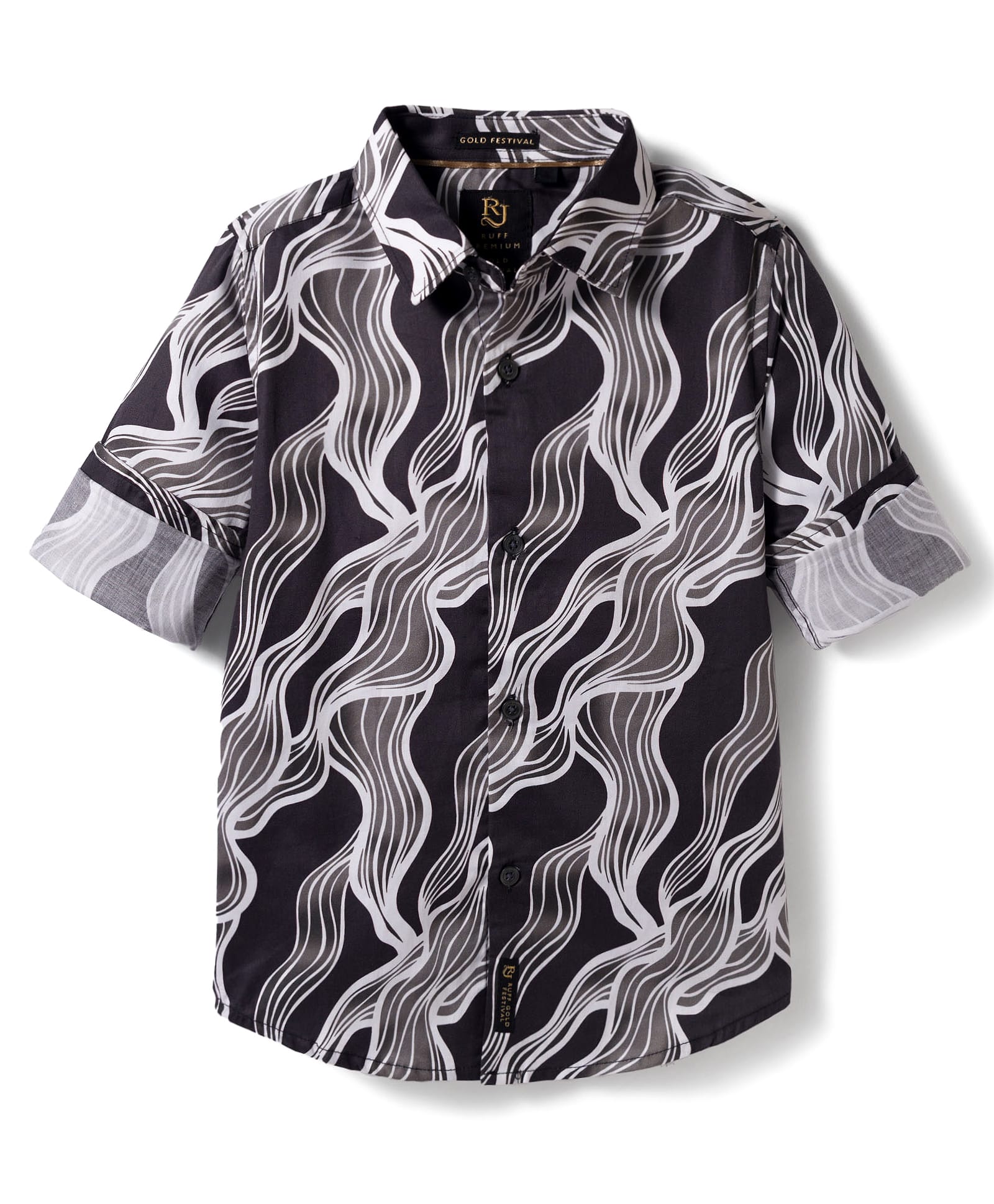Ruff 100% Cotton Woven Full Sleeves Poplin Printed Shirt - Black-picture-0
