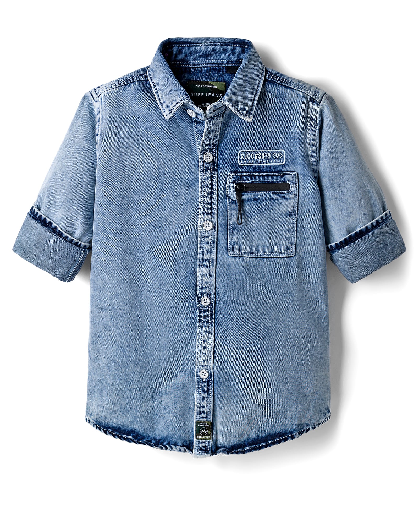 Ruff 100% Cotton Woven Full Sleeves Denim Washed Shirt - Light Blue-picture-17