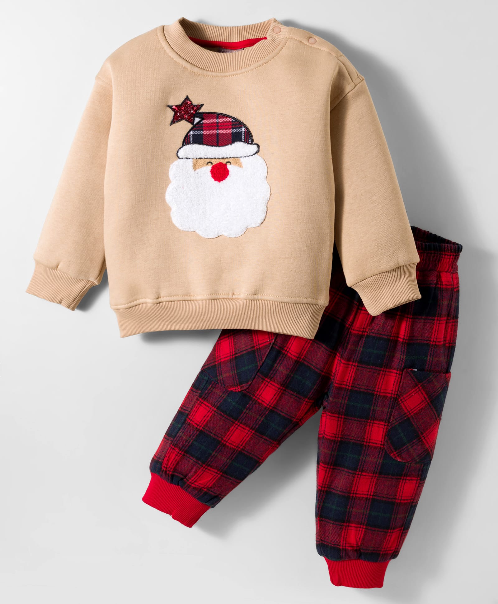 Little Kangaroos Knit Full Sleeves Winter Wear Sweatshirt & Lounge Pant Set With Christmas Print - Red & Tan-image-42