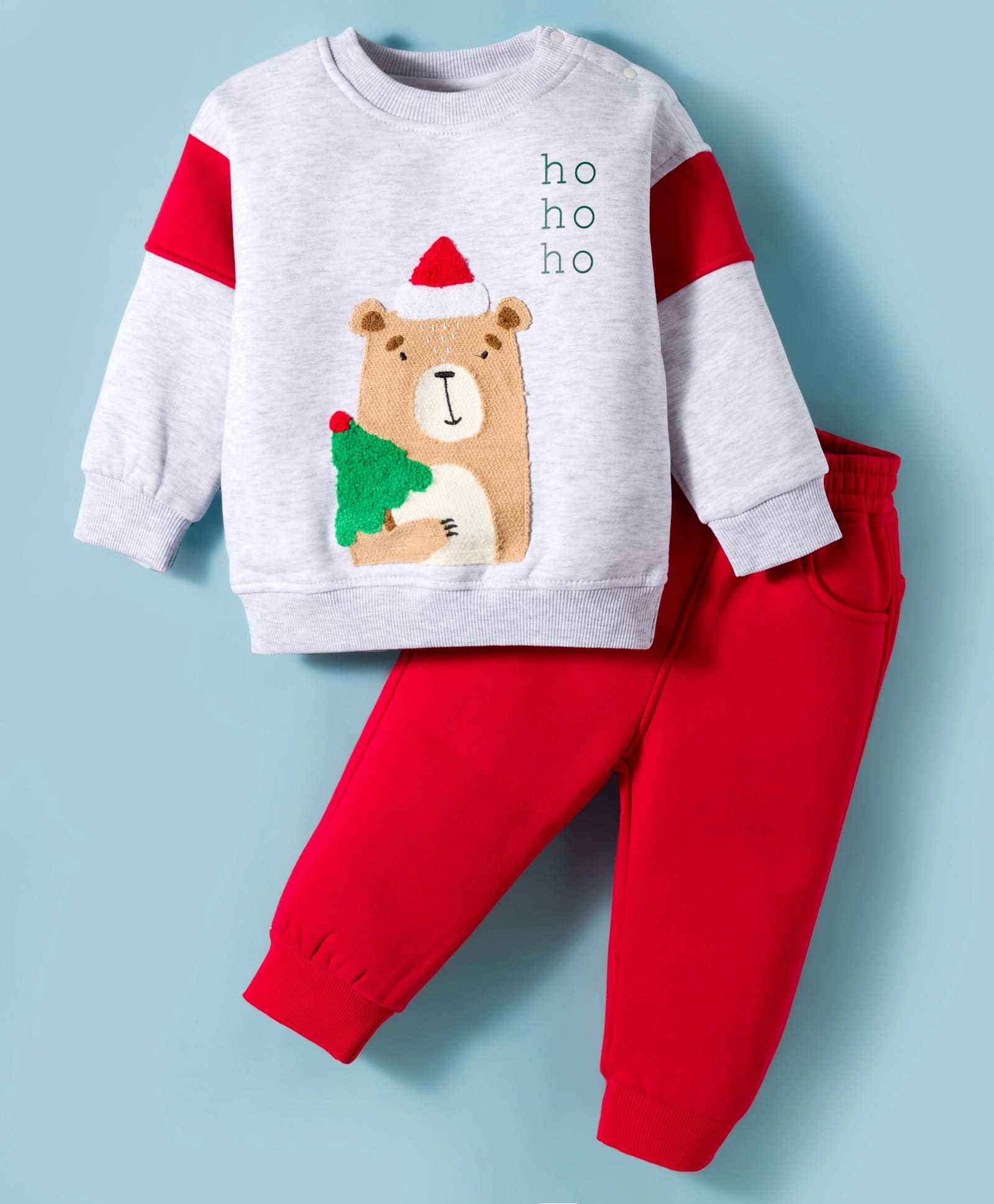 Little Kangaroos Full Sleeves Winter Wear Sweatshirt & Lounge Pant Set With Animal Embriodery - White & Teal Blue-picture-27