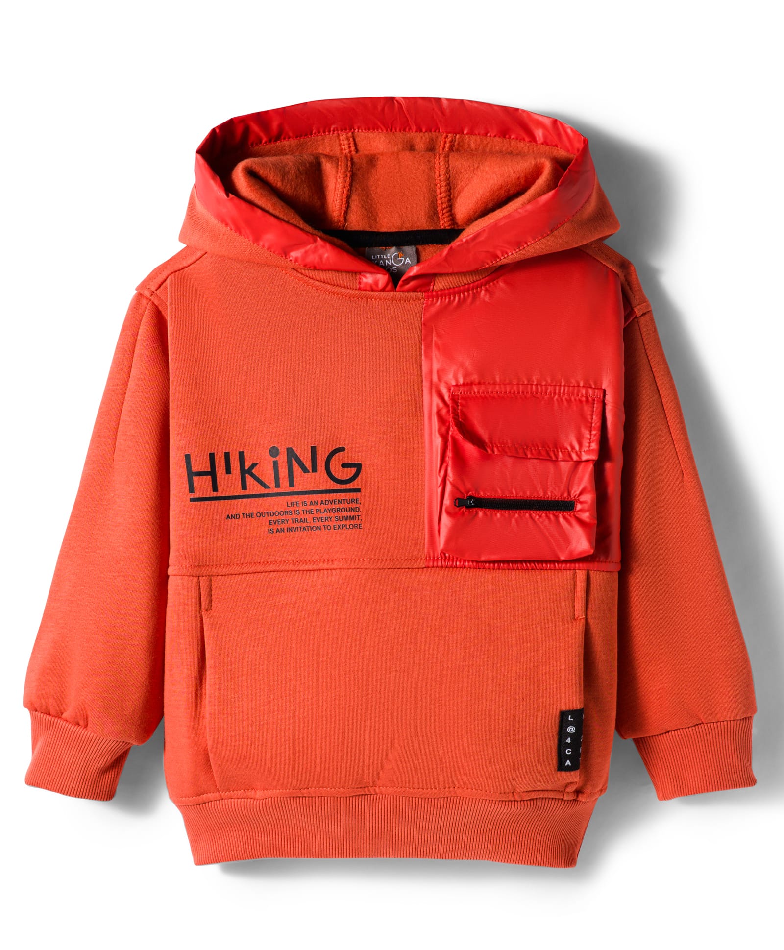 Little Kangaroos Fleece Knit Full Sleeves Hooded Sweatshirt With Text Print - Orange-picture-13