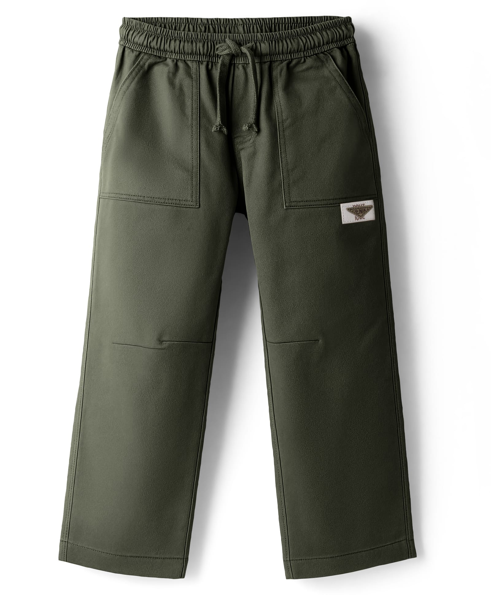 Kookie Kids India Twill Woven Full Length Cargo Pant With Text Badge - Olive Green-picture-27