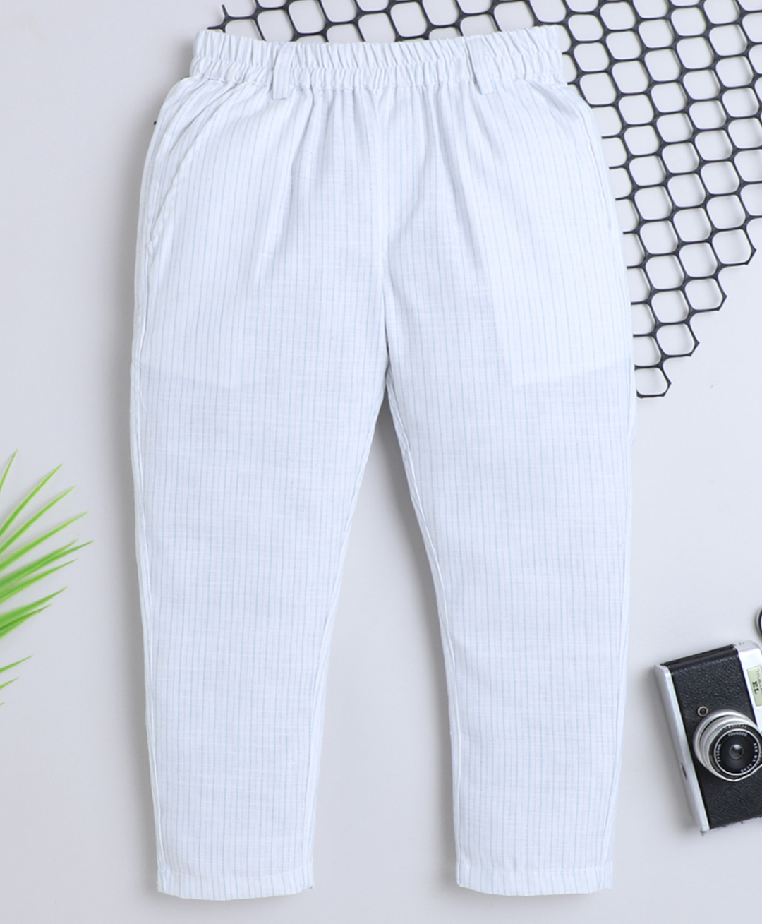 BAATCHEET Cotton Woven Full Length Striped Panda Back Printed Pant -White-picture-33