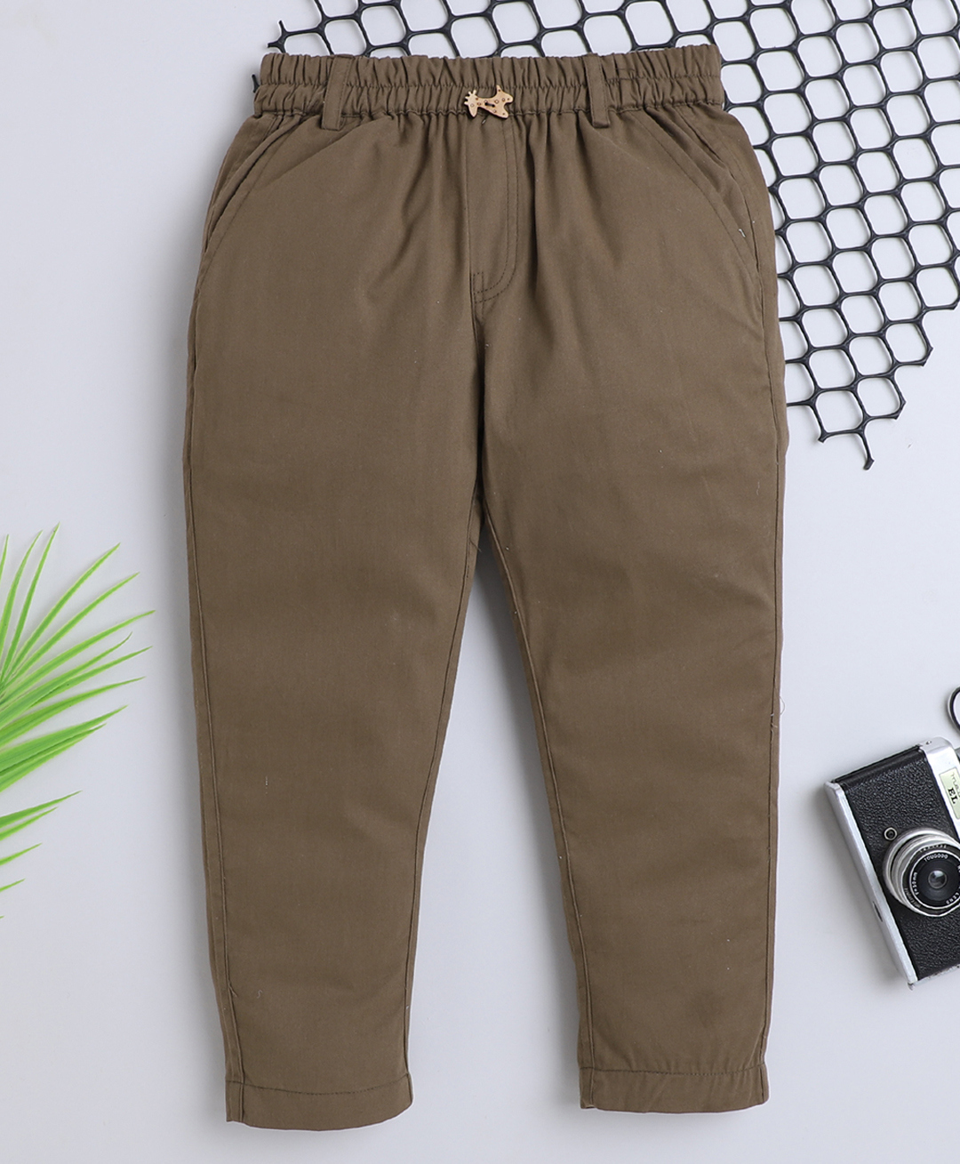 BAATCHEET Cotton Woven Full Length Giraffe Button Detailed Pant -Brown-picture-25