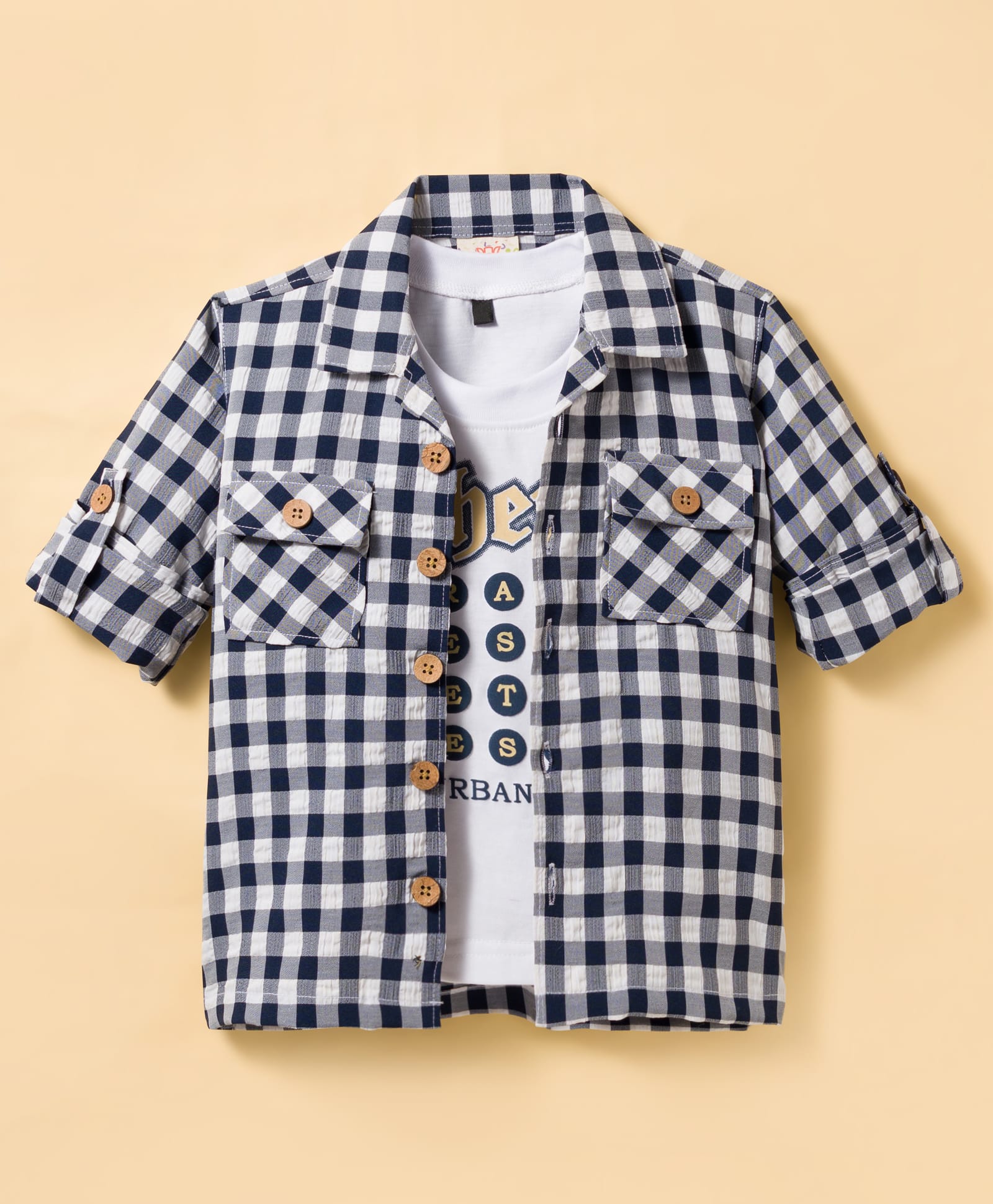 Rikidoos Full Sleeves Checked Shirt With Tee - Blue & White-picture-27