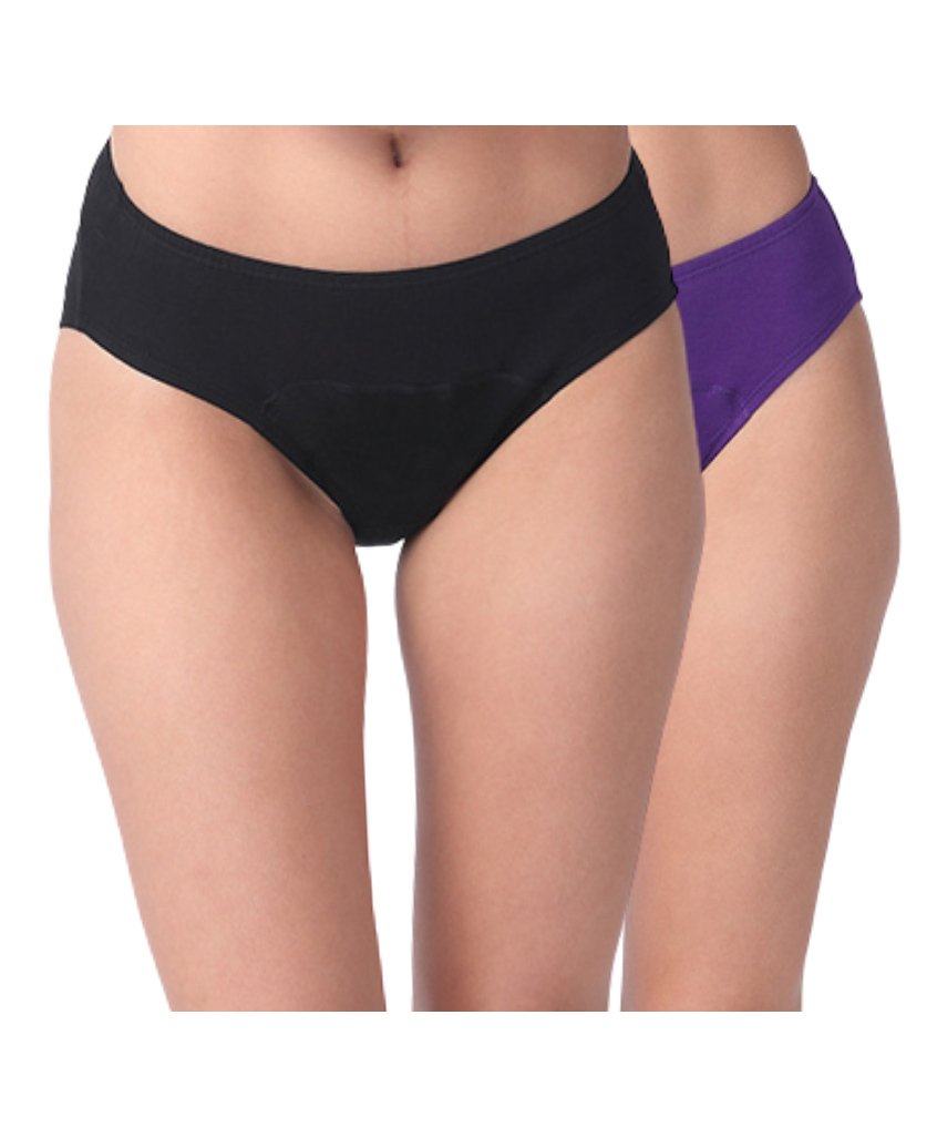 Adira Cotton Knit Pack Of 2 Solid Period Hispters - Black & Magenta-picture-12