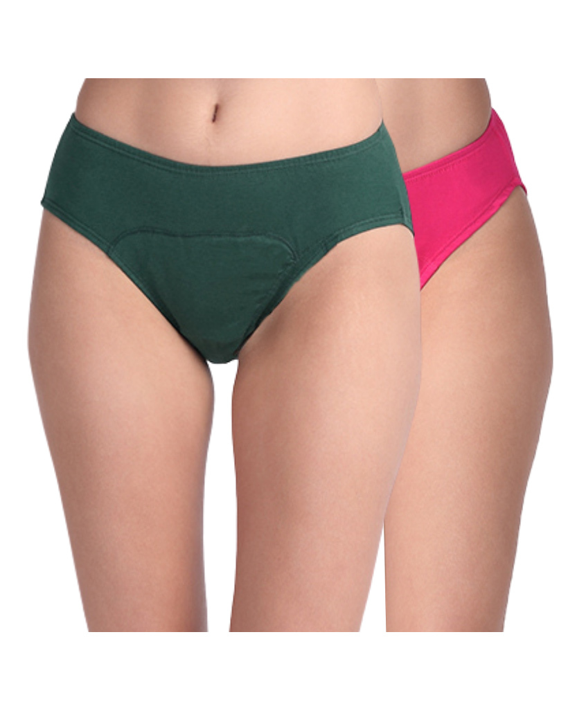 Adira Cotton Knit Pack Of 2 Solid Period Hispters - Green & Dark Pink-picture-13