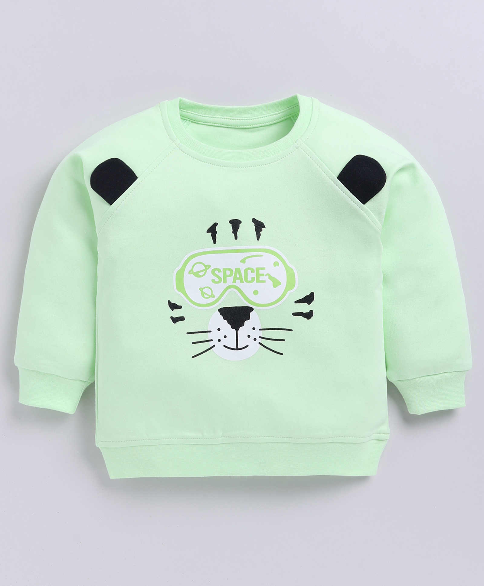 CUTOPIES Cotton Knit Full Sleeves Space Cat Printed Light Winter Sweatshirt - Lime Green-picture-13