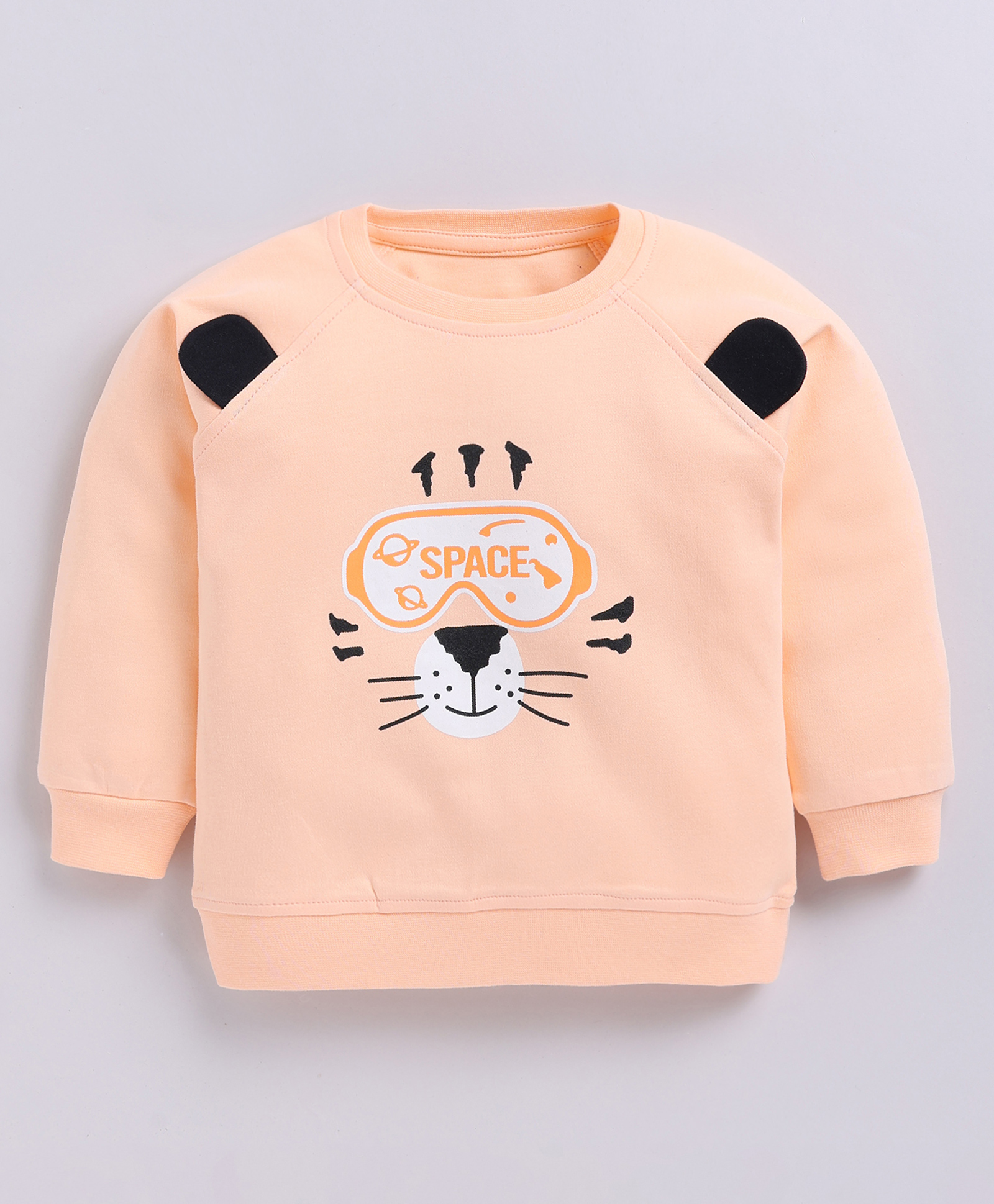CUTOPIES Cotton Knit Full Sleeves Space Cat Printed Light Winter Sweatshirt - Peach-picture-11