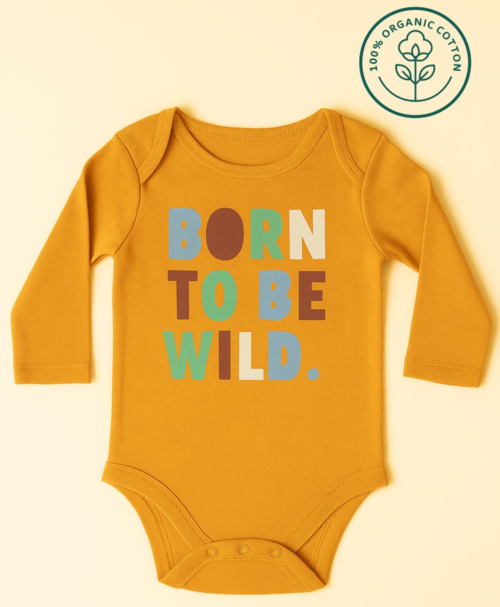 furr balls Organic Cotton Knit Full Sleeves Born To Be Wild Text Printed Onesie - Yellow-picture-11