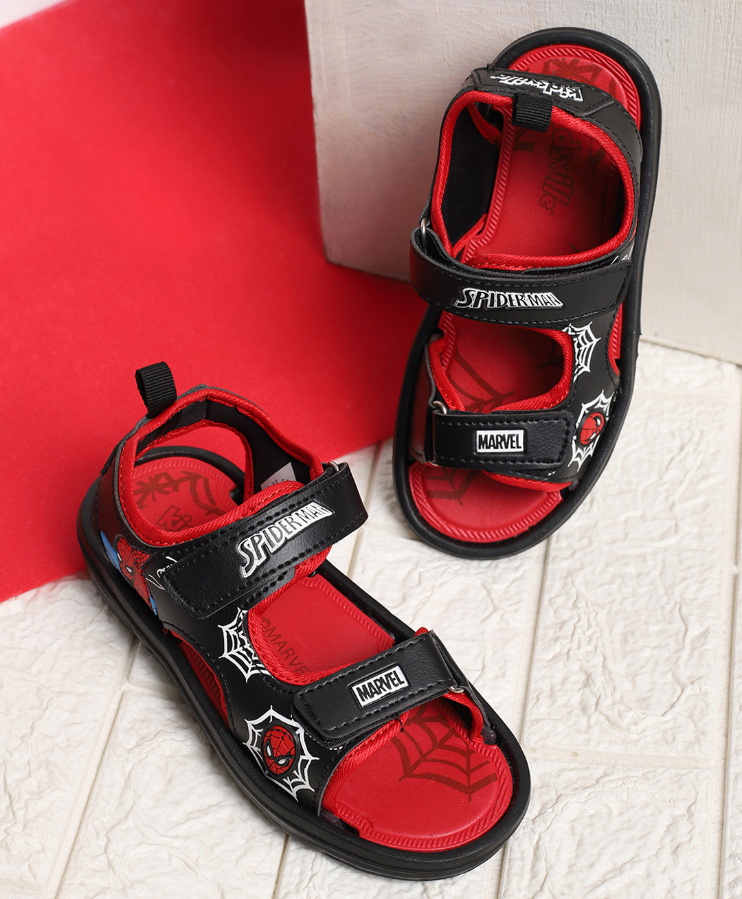 Kidsville Marvel Featuring Spiderman Designed Double Velcro Closure Sandals - Black & Red-picture-21